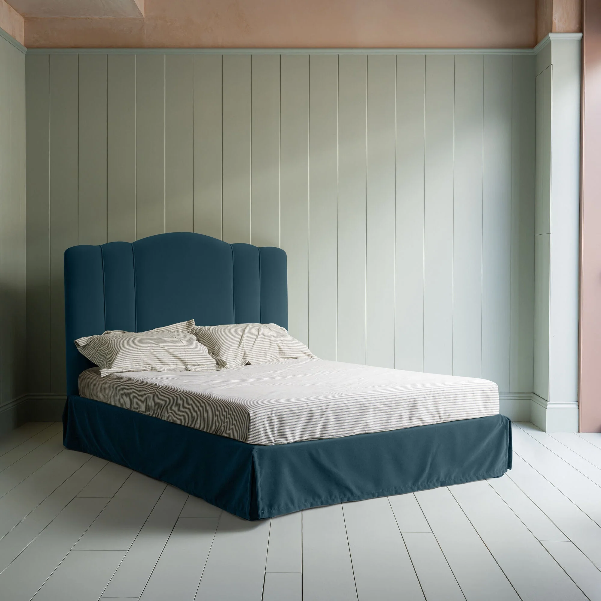 Cloud Nine Upholstered Bed in Intelligent Velvet Aegean with Kick Pleat Valance - Image 2