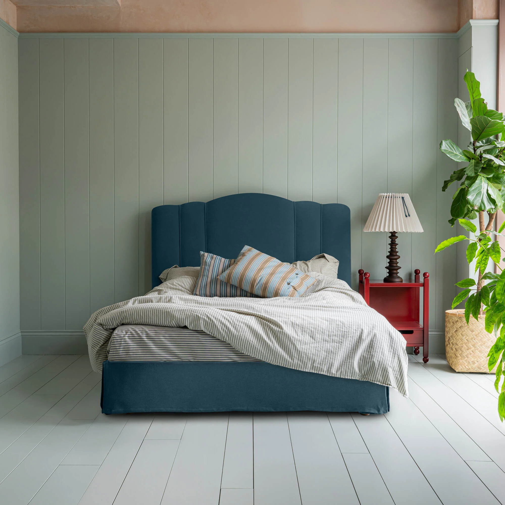 Cloud Nine Upholstered Bed in Intelligent Velvet Aegean with Kick Pleat Valance - Image 4