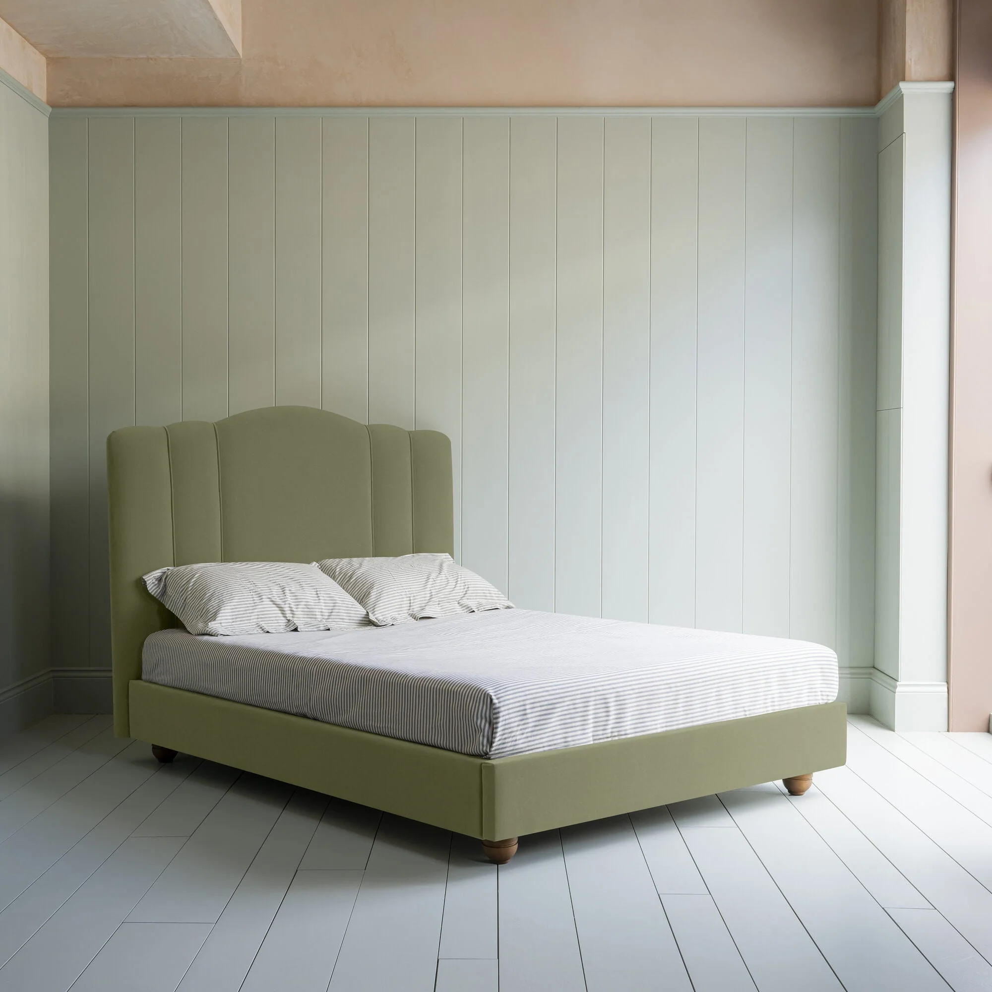 Cloud Nine Upholstered Bed in Intelligent Velvet Green Tea without Valance - Image 2