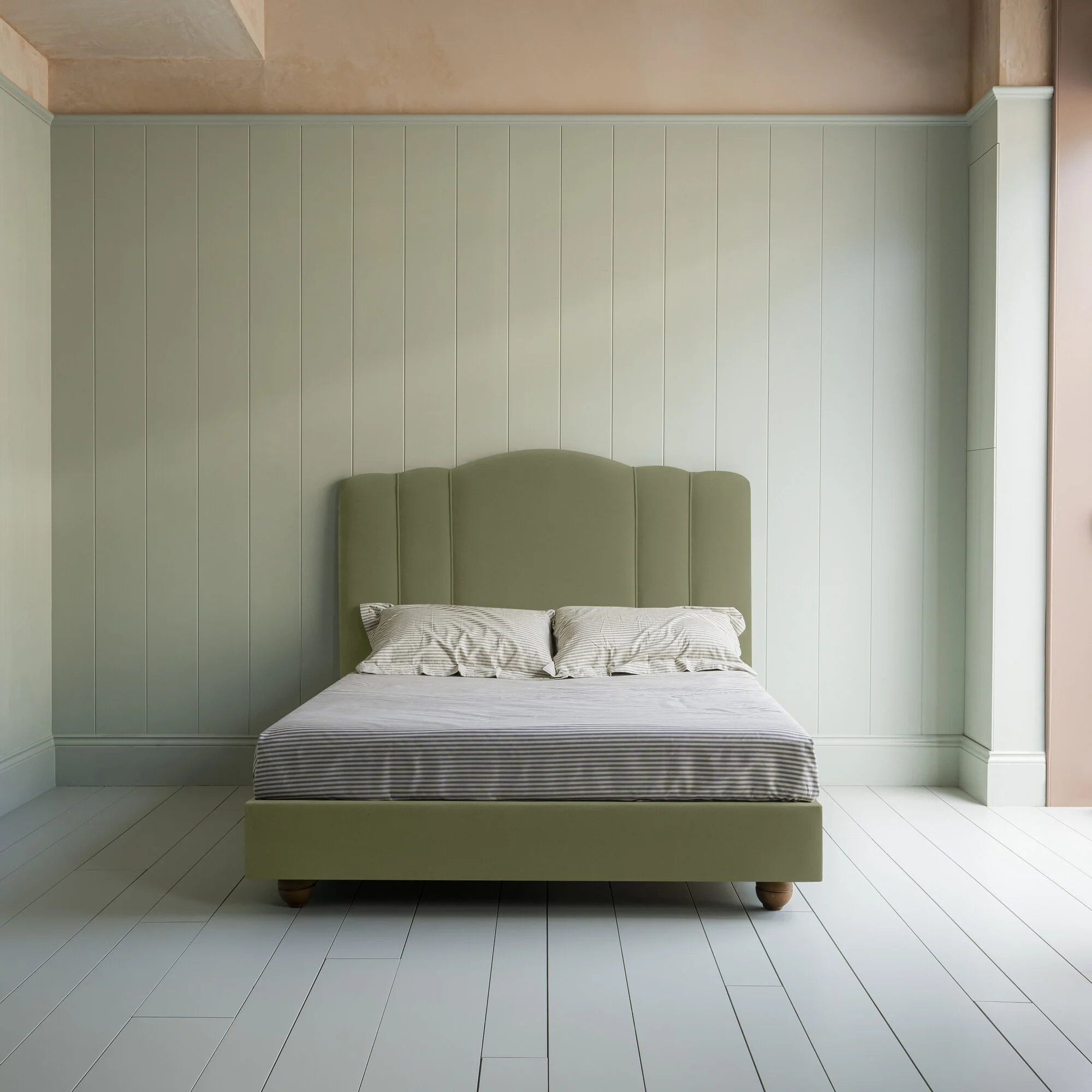 Cloud Nine Upholstered Bed in Intelligent Velvet Green Tea without Valance
