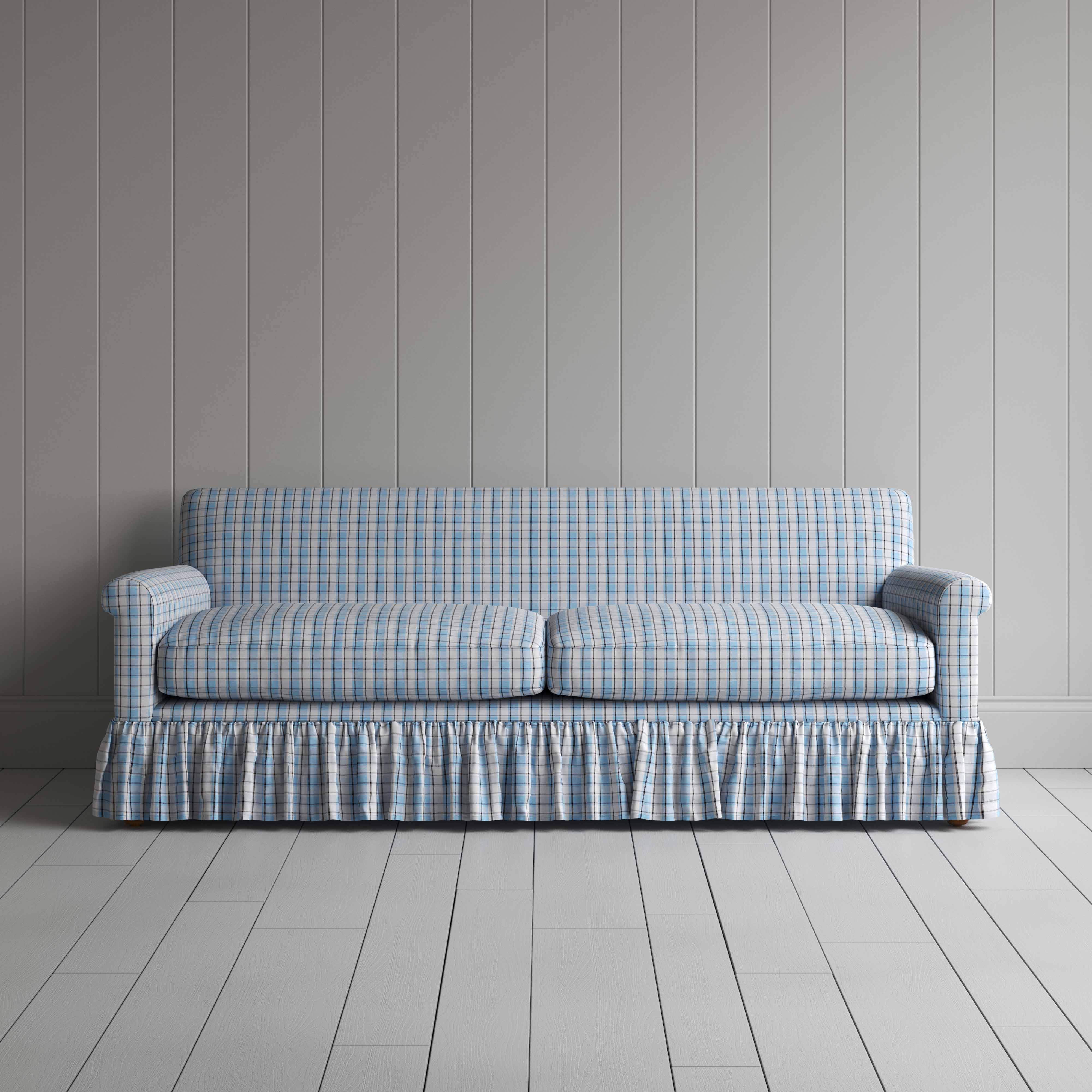 Curtain Call 4 Seater Sofa in Square Deal Cotton, Blue Brown - Image 2