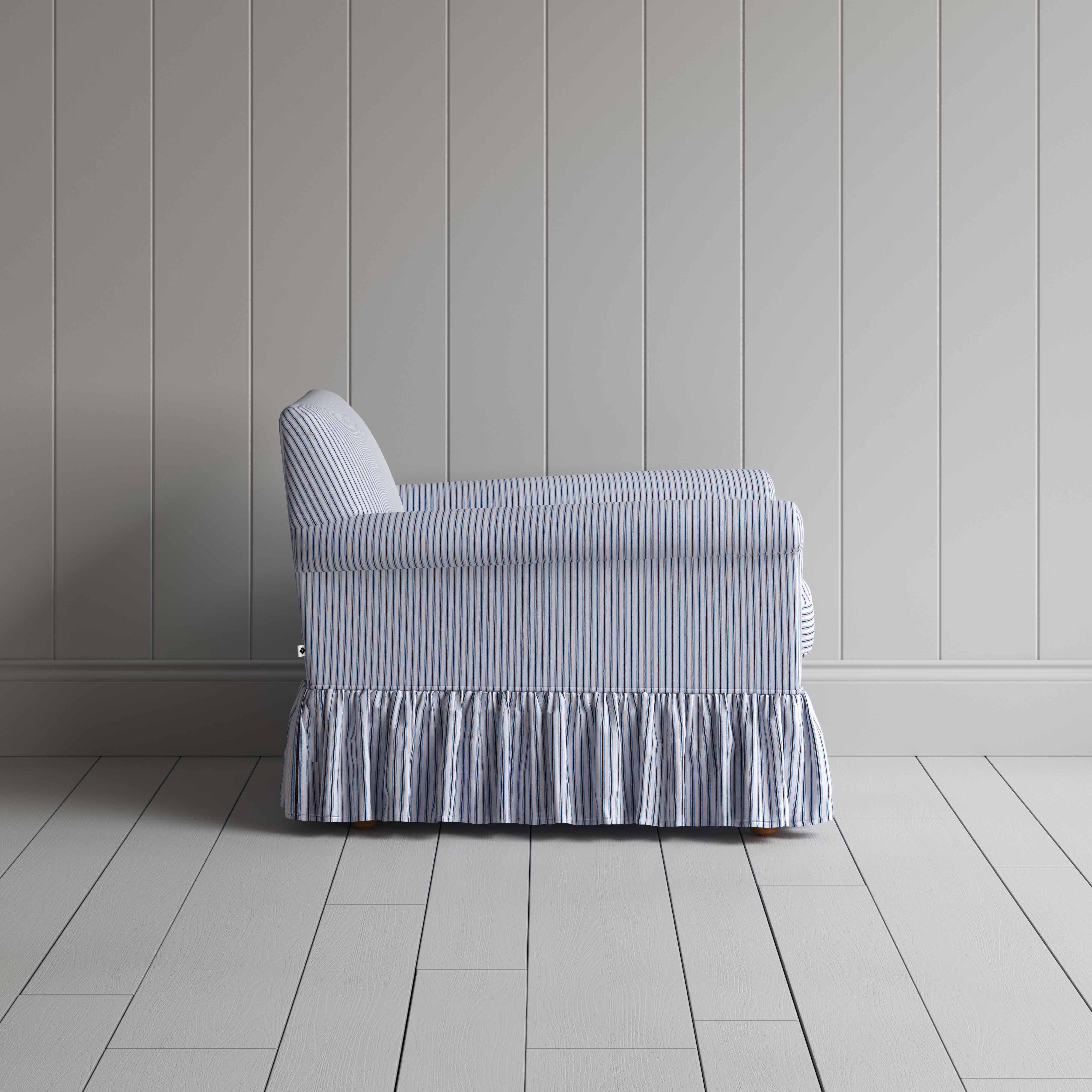 Curtain Call Armchair in Ticking Cotton, Aqua Brown - Image 6