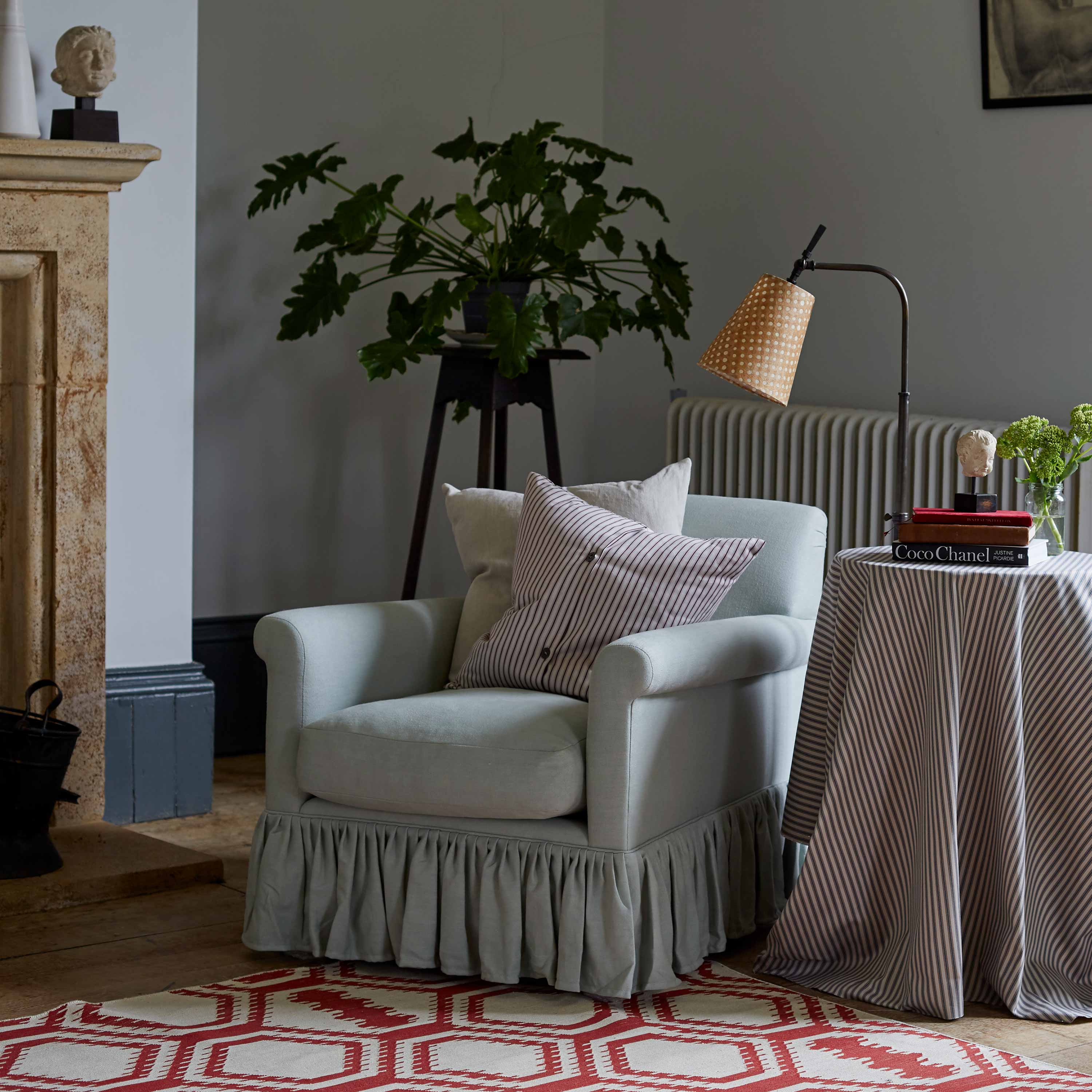 Curtain Call Armchair in Ticking Cotton, Berry - Image 3