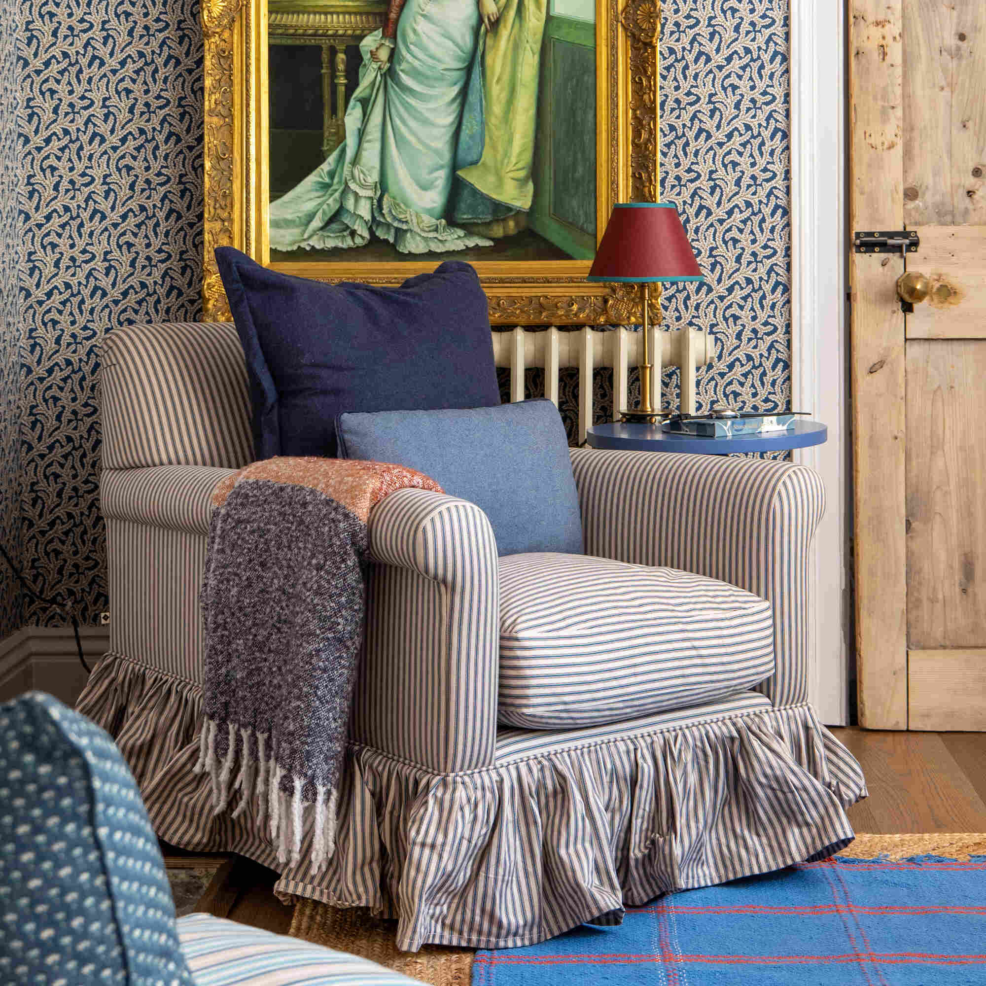 Curtain Call Armchair in Ticking Cotton, Berry - Image 7