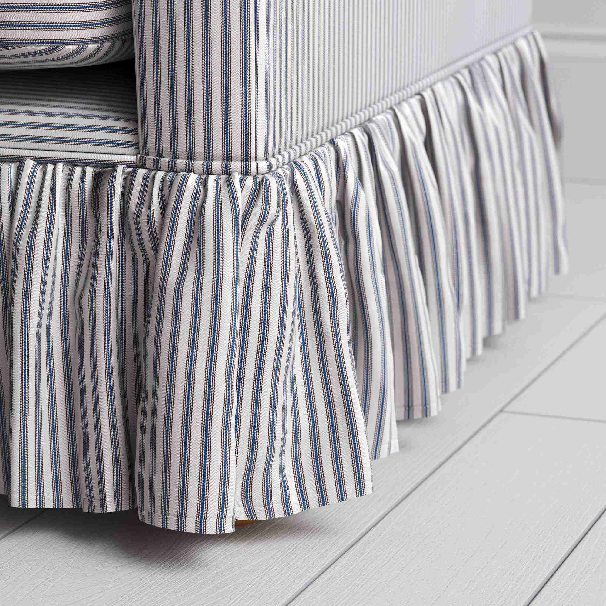 Curtain Call Love Seat in Ticking Cotton, Blue Brown - Image 5