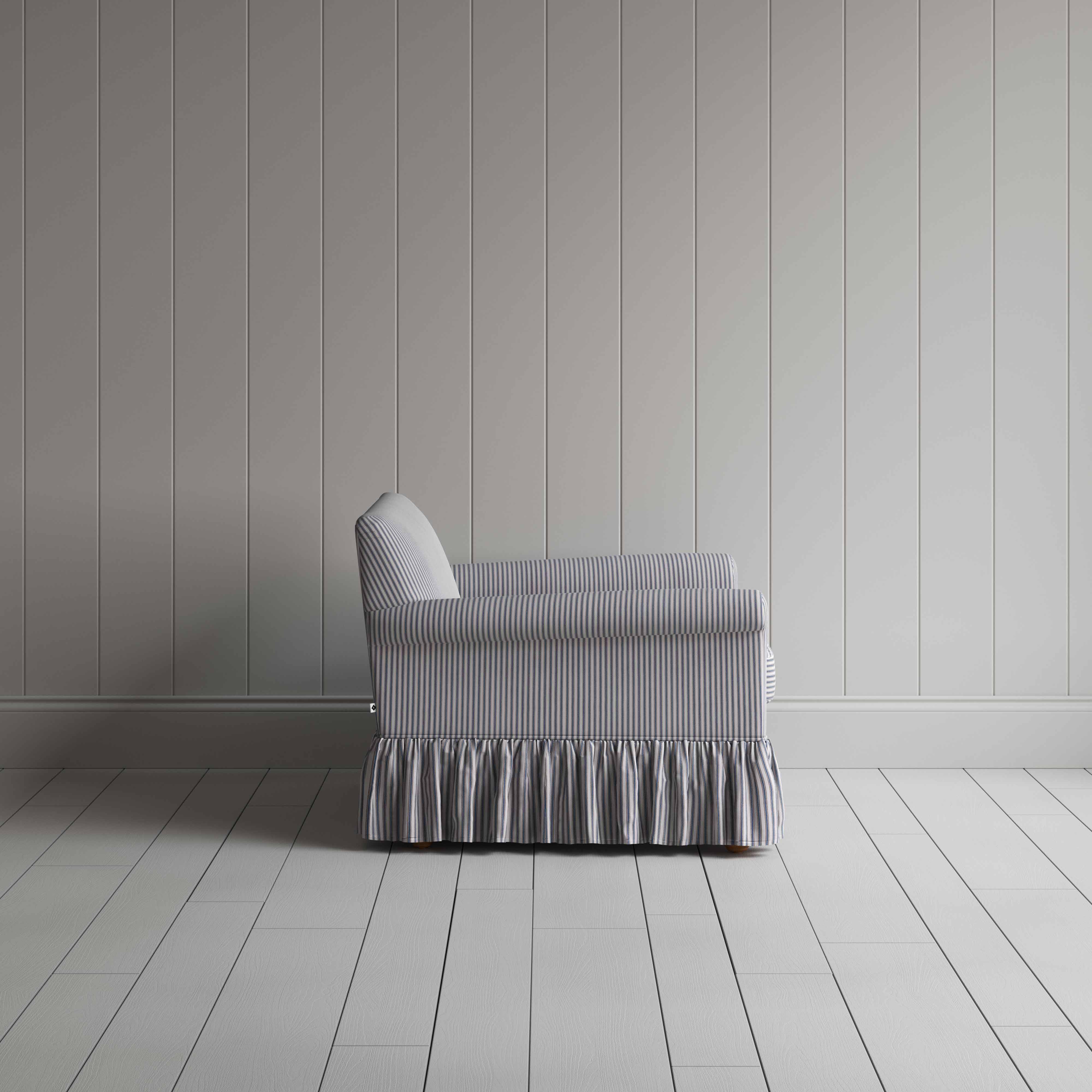 Curtain Call Love Seat in Ticking Cotton, Blue Brown - Image 6
