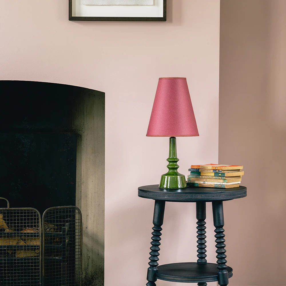 Ditsy Tall Tapered Lamp Shade in Burgundy with Pink Trim - Image 4
