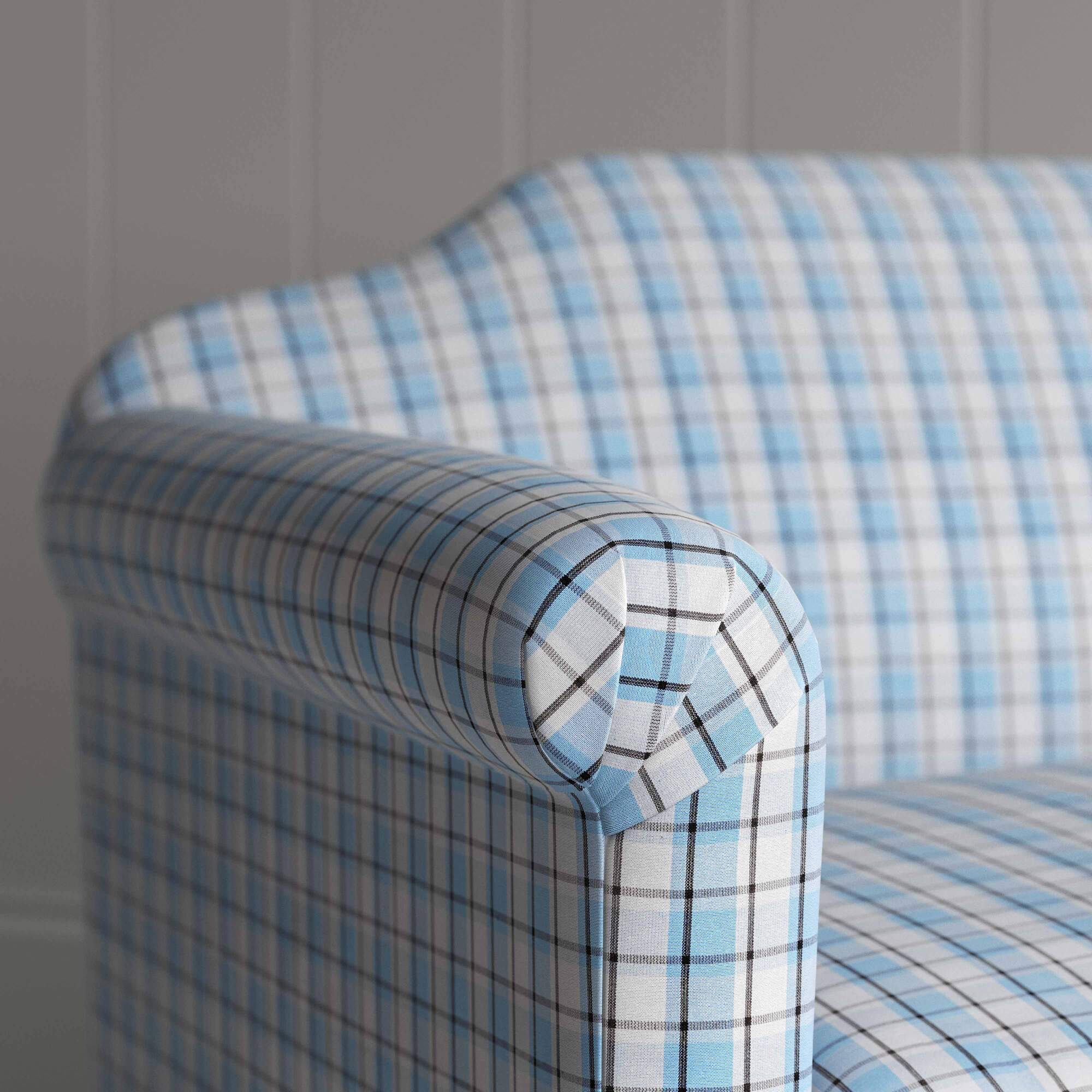 Dolittle Armchair in Square Deal Cotton, Blue Brown - Image 4