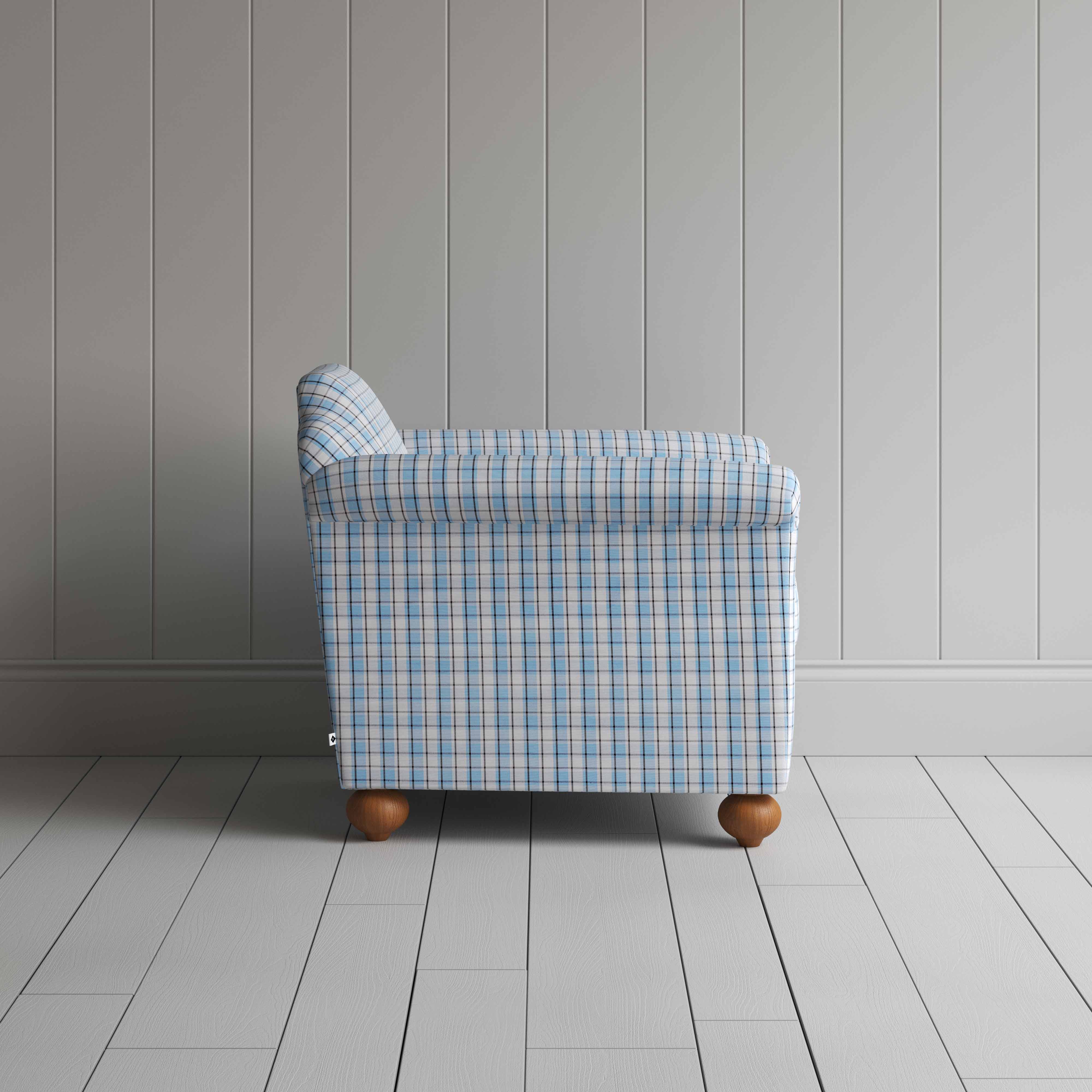 Dolittle Armchair in Square Deal Cotton, Blue Brown - Image 6