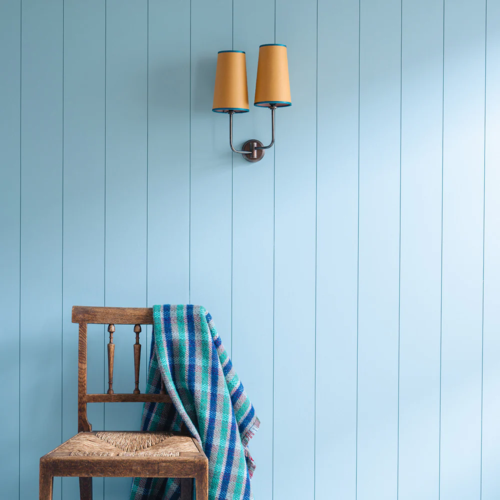 Double Trouble Waxed Brass Wall Light With Mustard Lamp Shades - Image 4