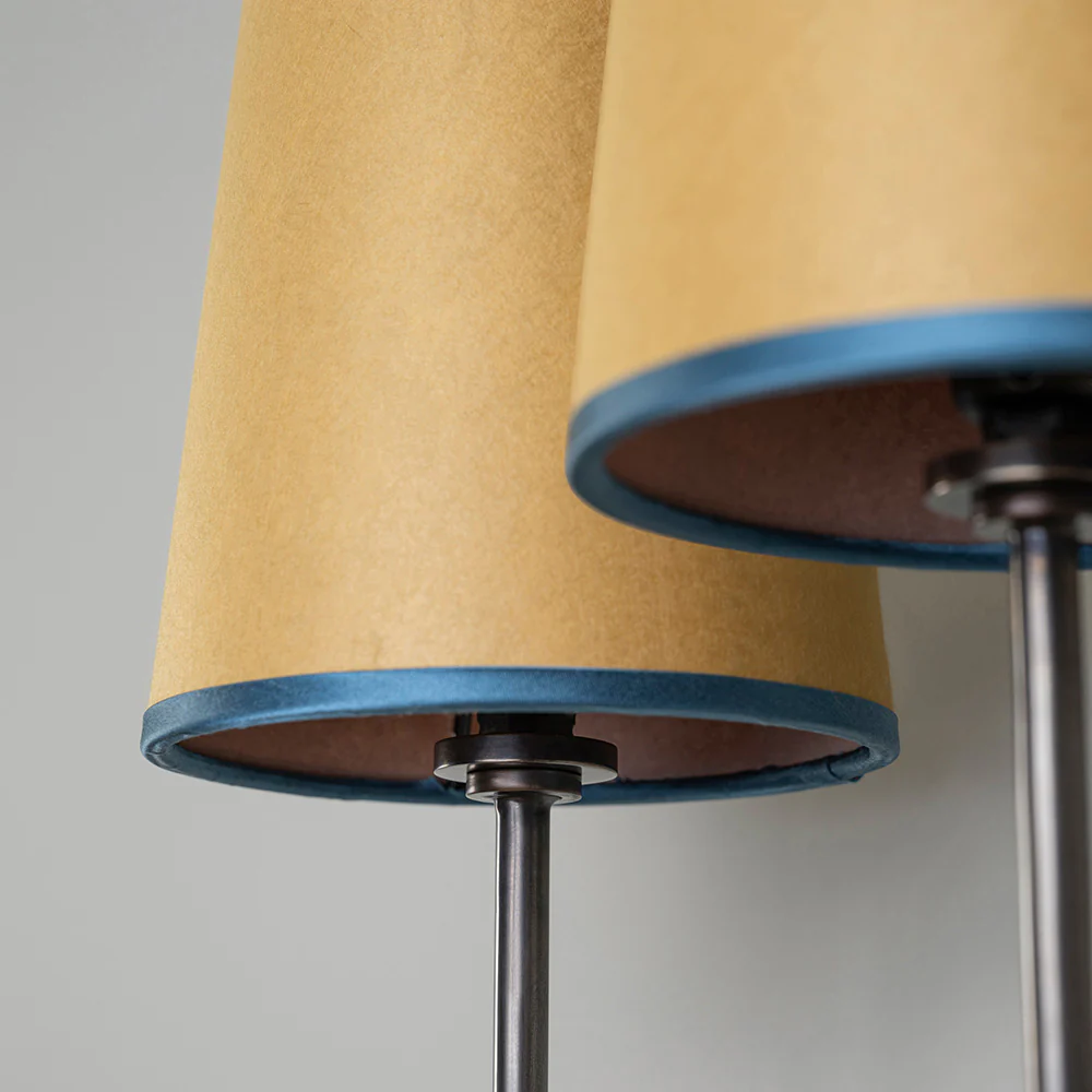Double Trouble Waxed Brass Wall Light With Mustard Lamp Shades - Image 7