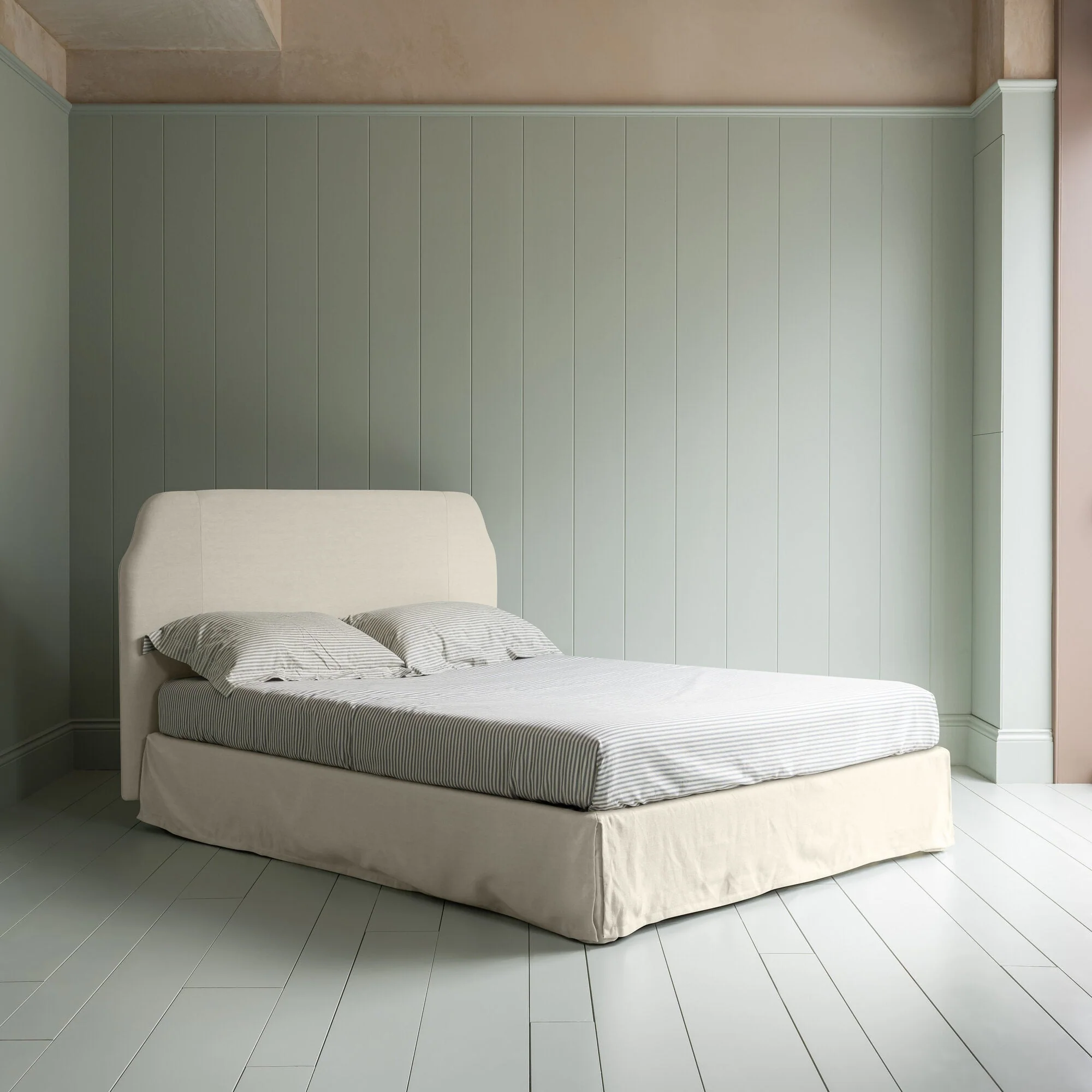 Dream Ticket Upholstered Bed in Laidback Linen Dove with Kick Pleat Valance - Image 2