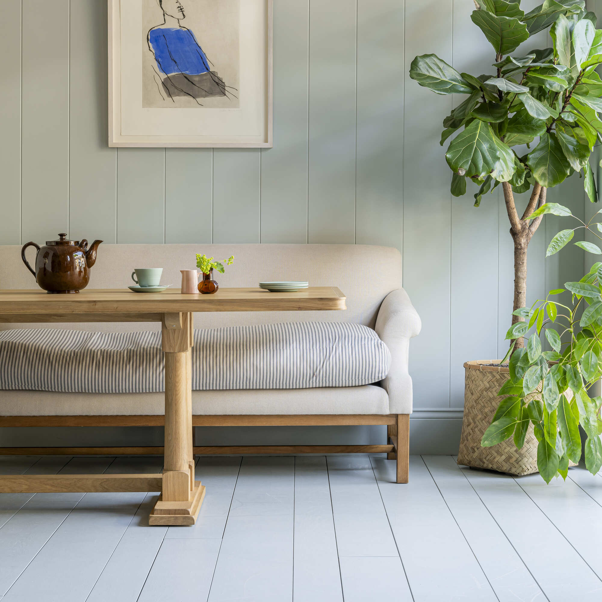 Front Row 3 Seater Upholstered Bench in Laidback Linen Dove - Image 4