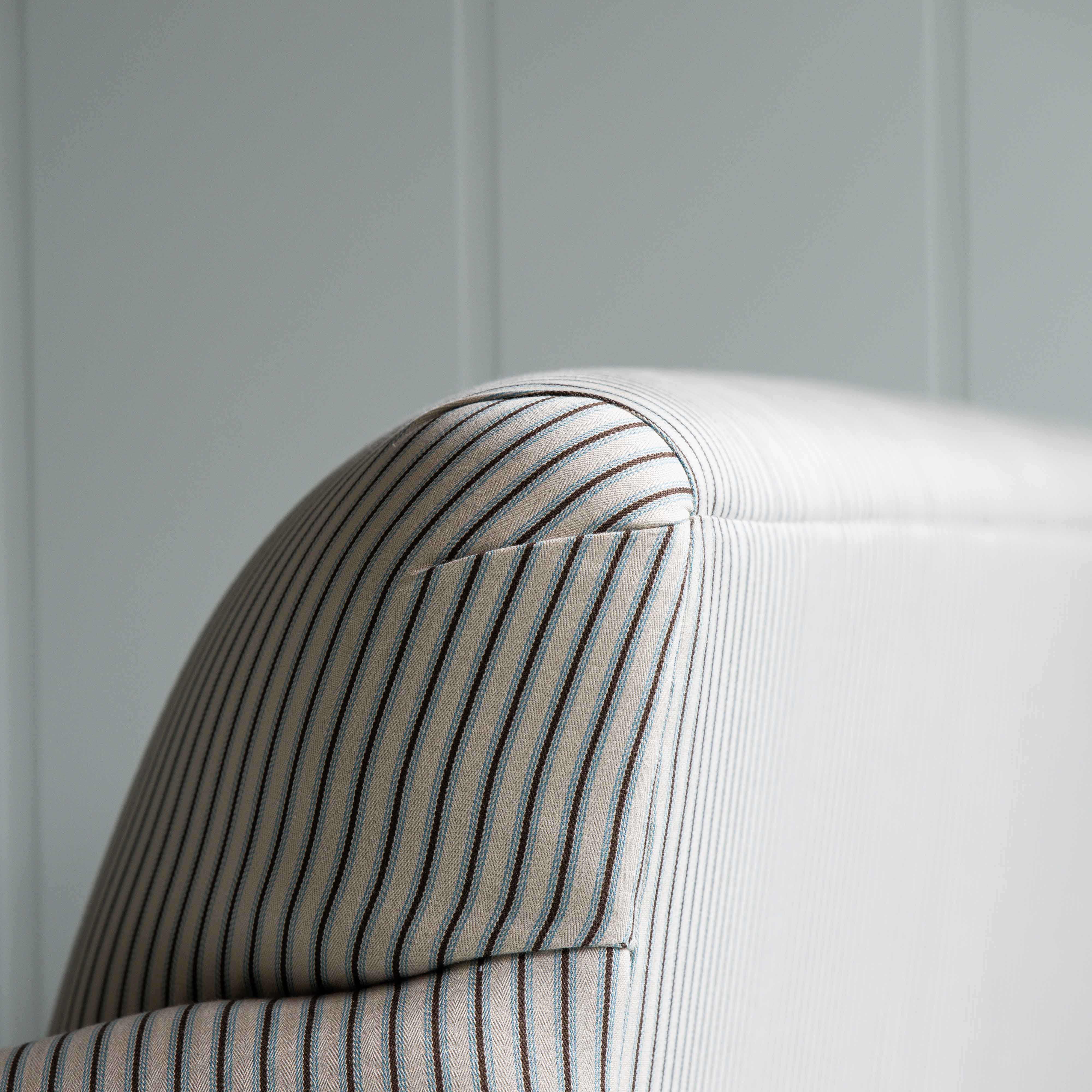 Front Row Love Seat Upholstered Bench in Ticking Cotton Aqua Brown - Image 10