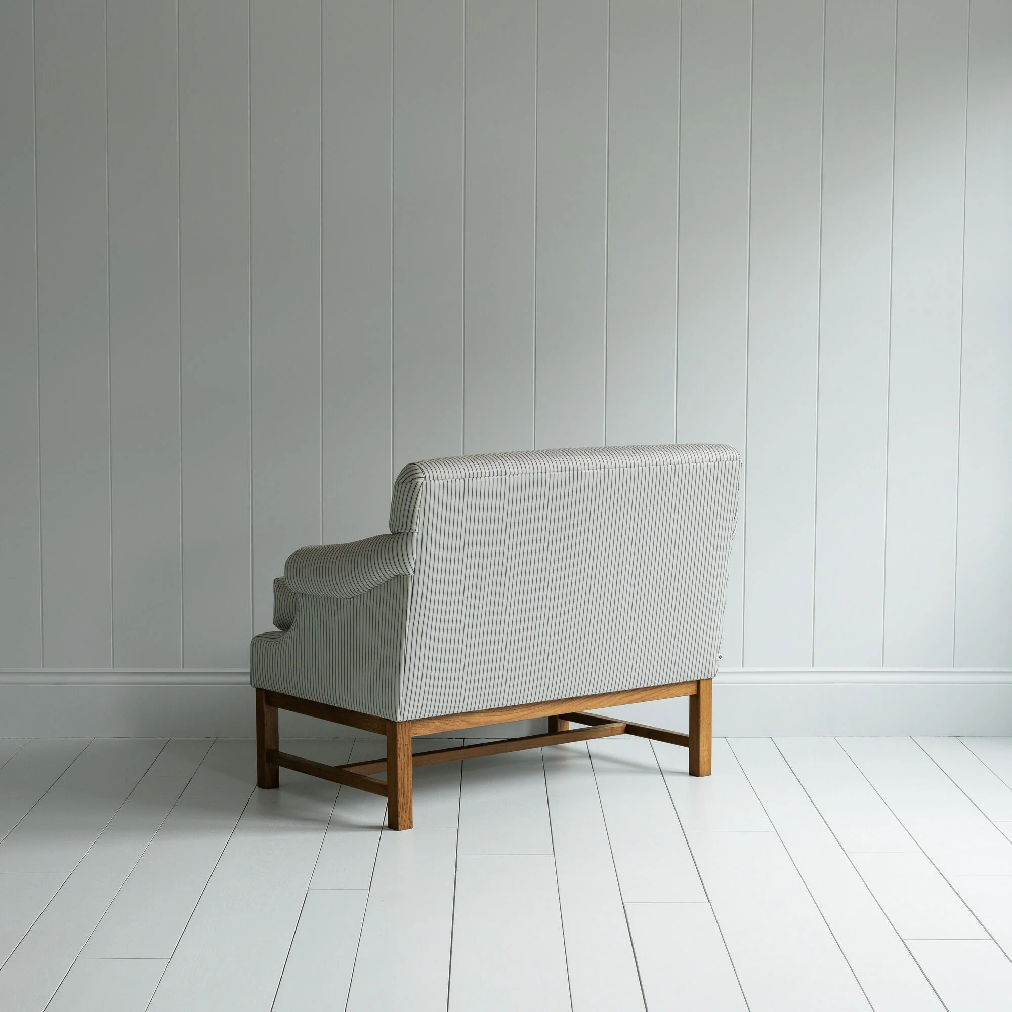 Front Row Love Seat Upholstered Bench in Ticking Cotton Aqua Brown - Image 7