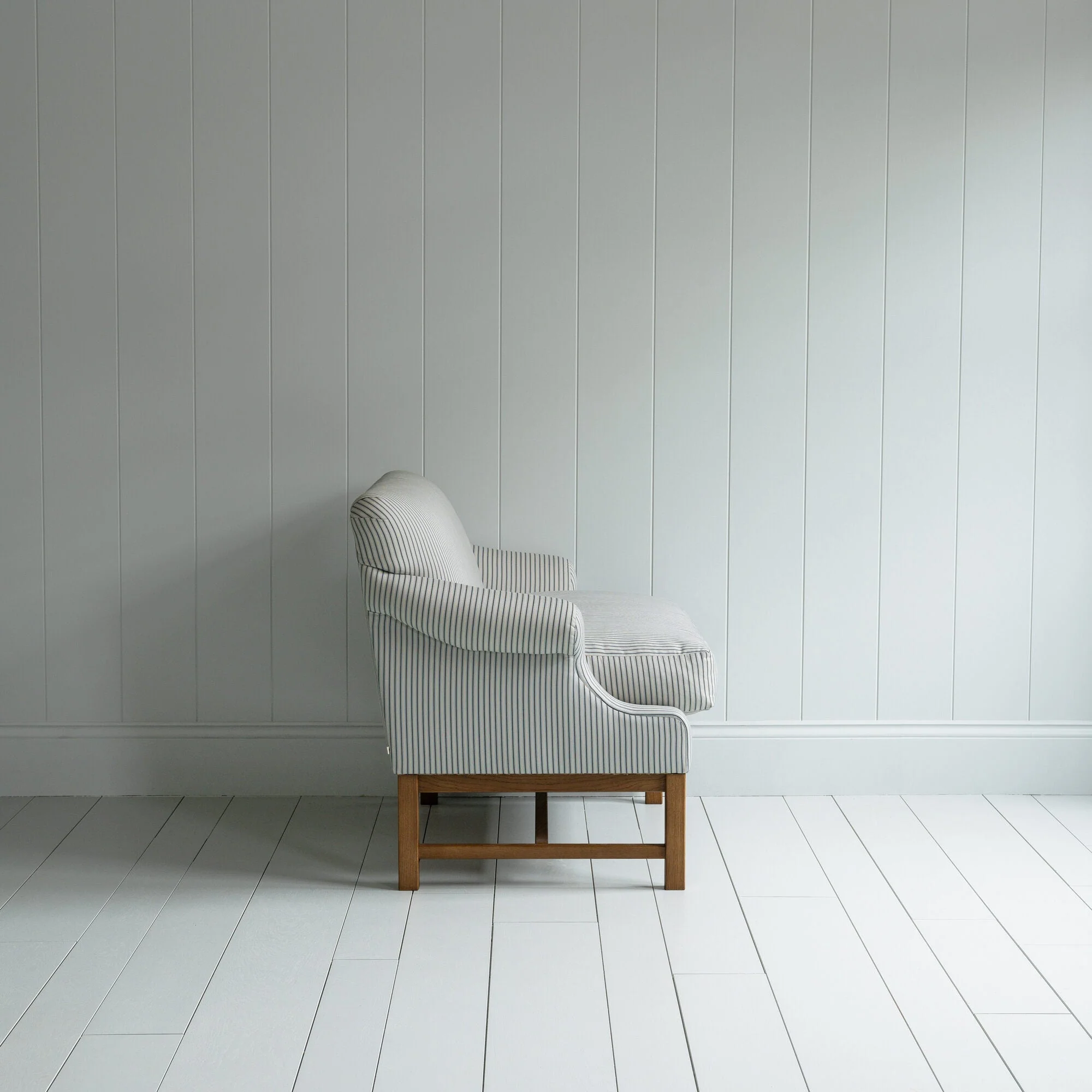Front Row Love Seat Upholstered Bench in Ticking Cotton Aqua Brown - Image 8