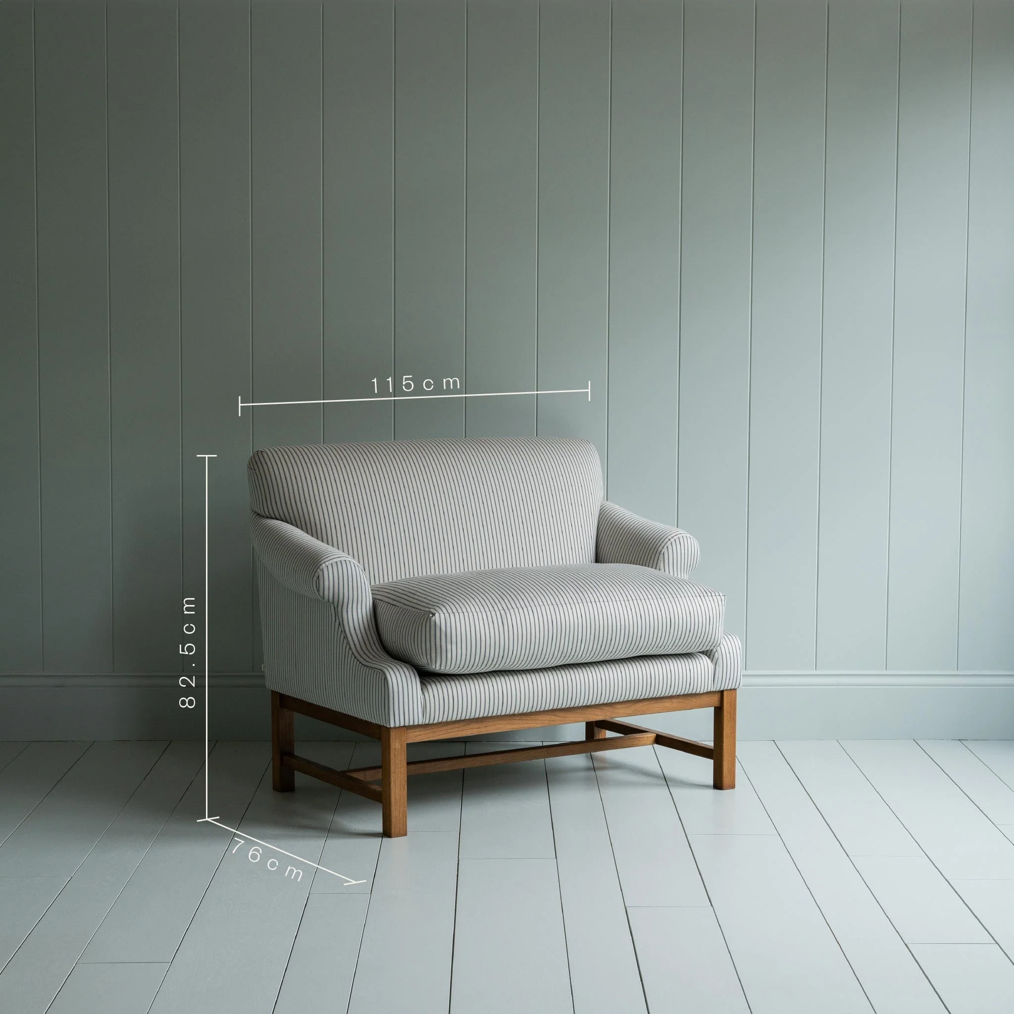 Front Row Love Seat Upholstered Bench in Ticking Cotton Aqua Brown - Image 9
