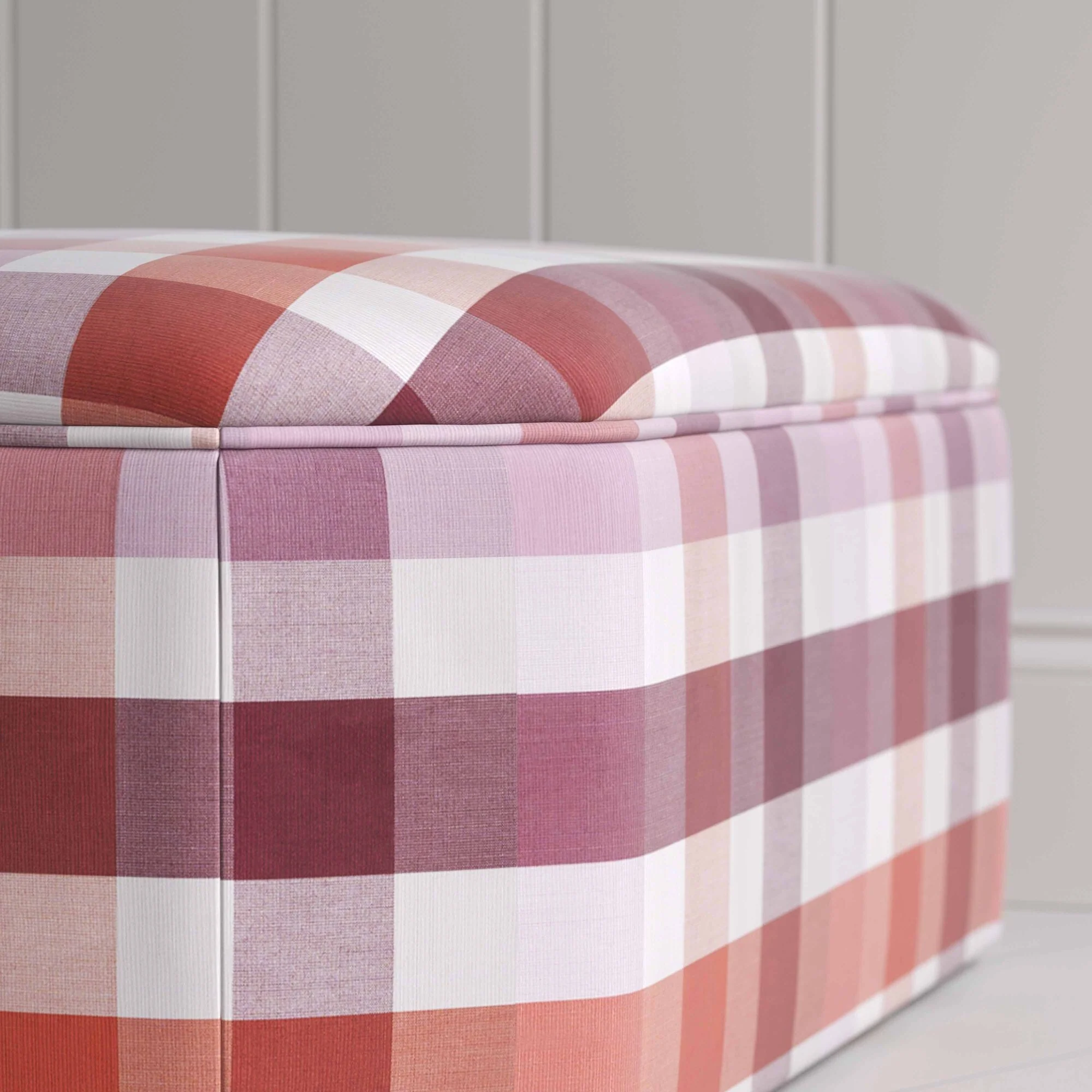 Hither Hexagonal Ottoman in Checkmate Cotton, Berry - Image 3