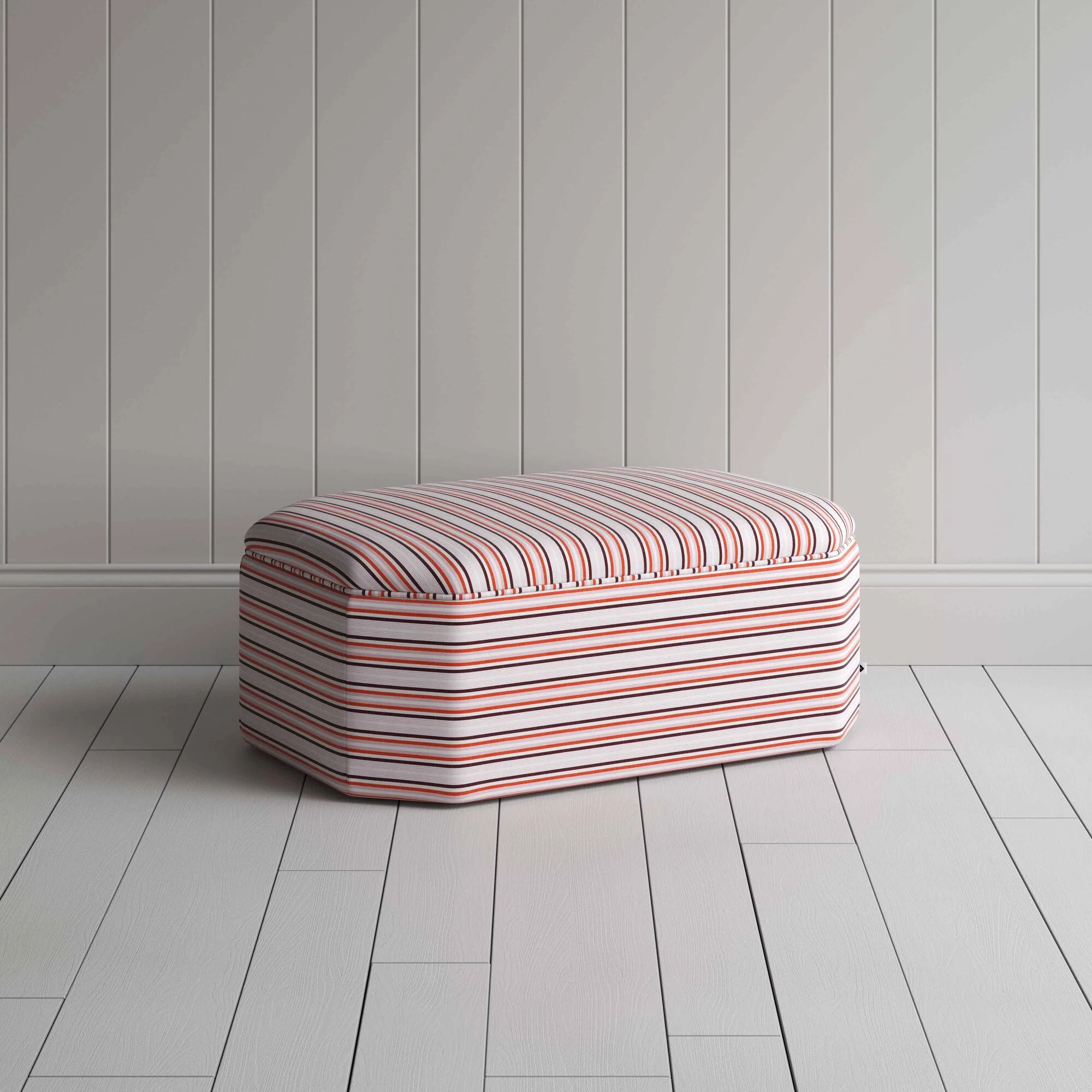 Hither Hexagonal Ottoman in Slow Lane Cotton Linen, Berry