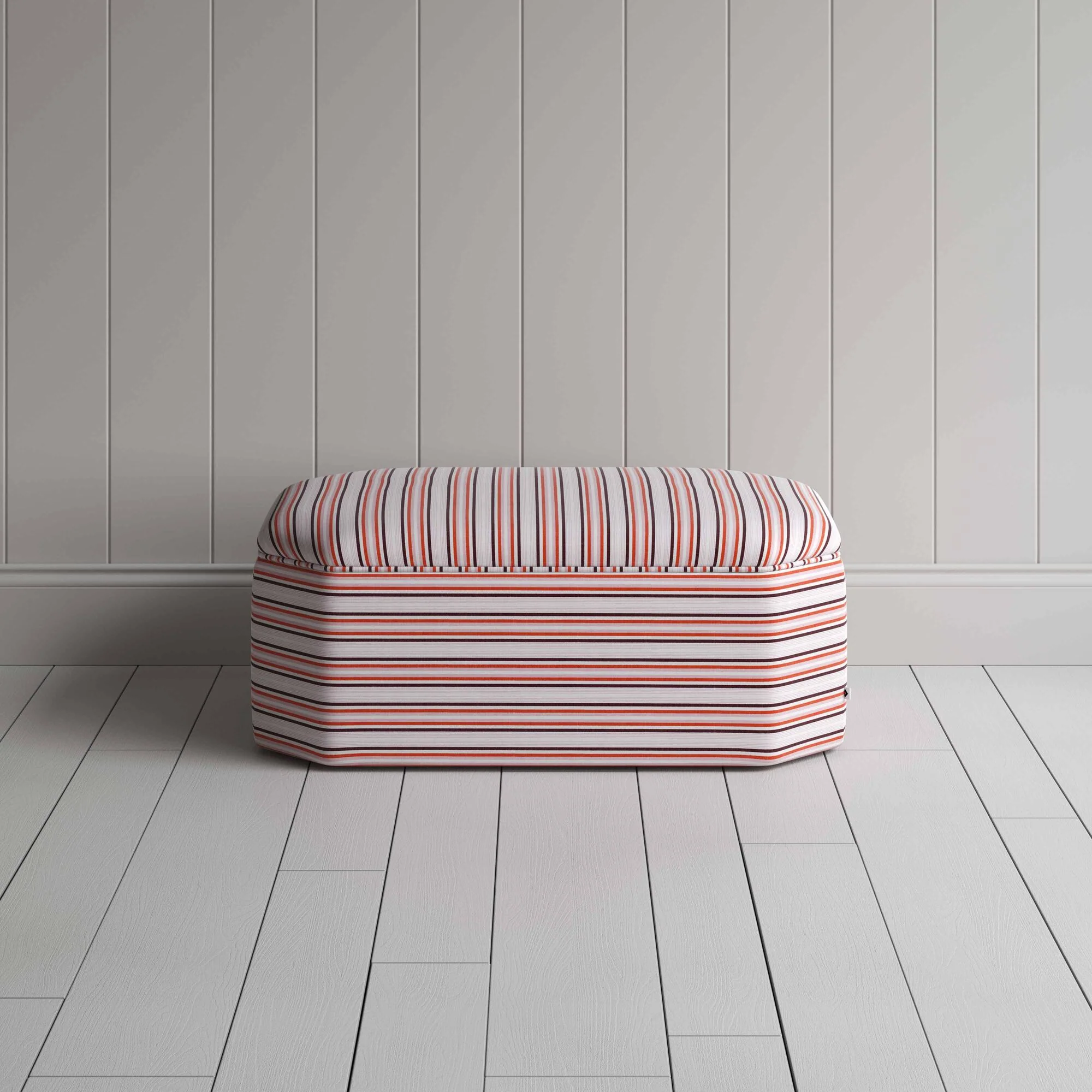 Hither Hexagonal Ottoman in Slow Lane Cotton Linen, Berry - Image 2