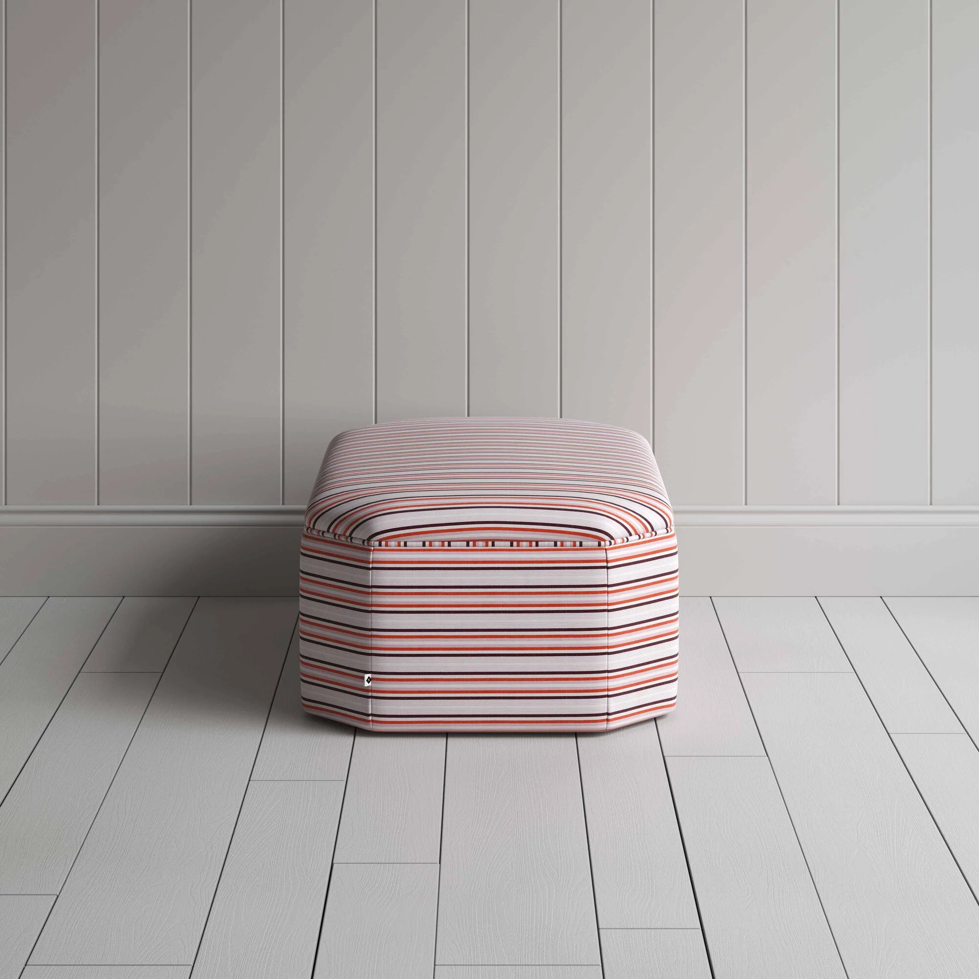 Hither Hexagonal Ottoman in Slow Lane Cotton Linen, Berry - Image 5
