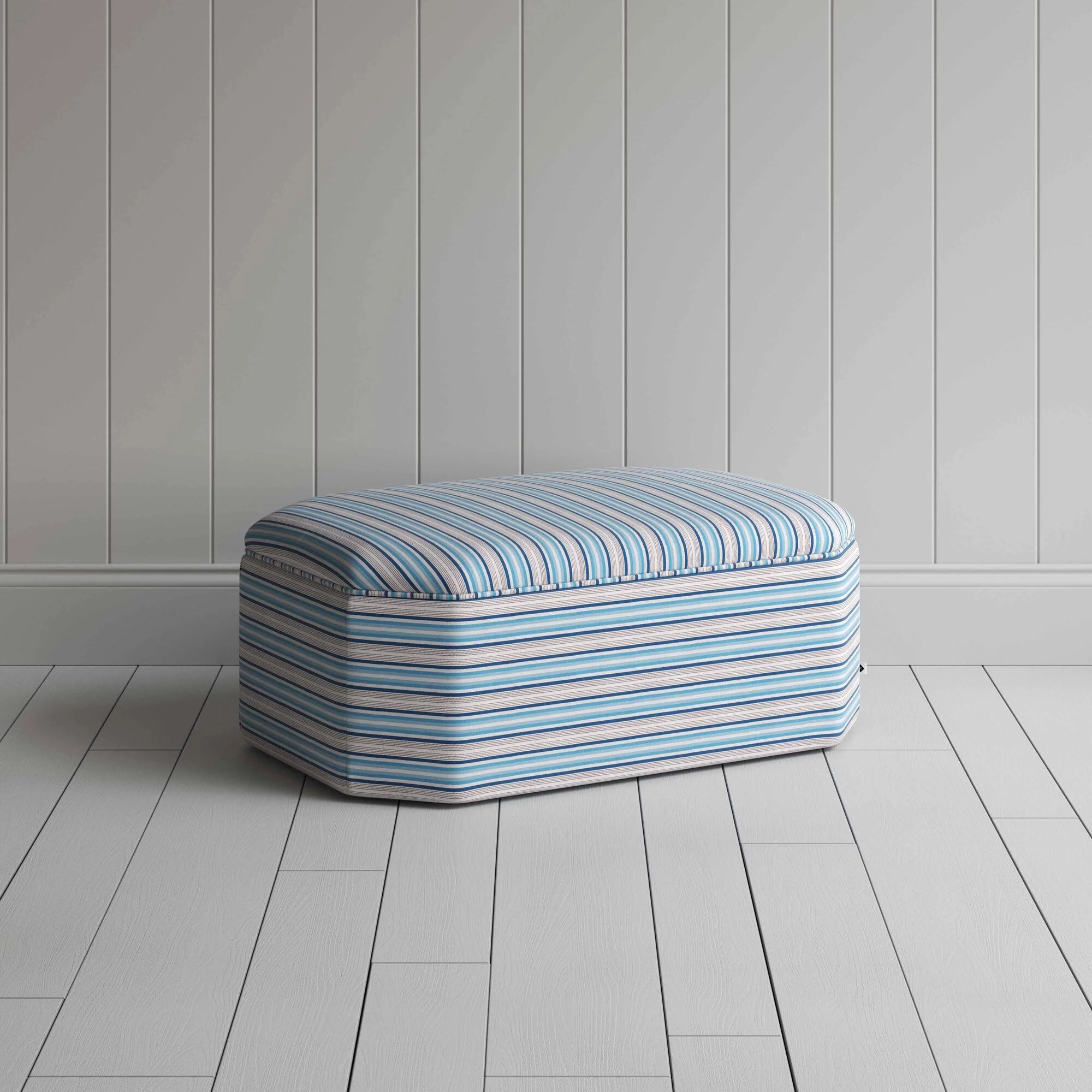 Hither Hexagonal Ottoman in Slow Lane Cotton Linen, Blue