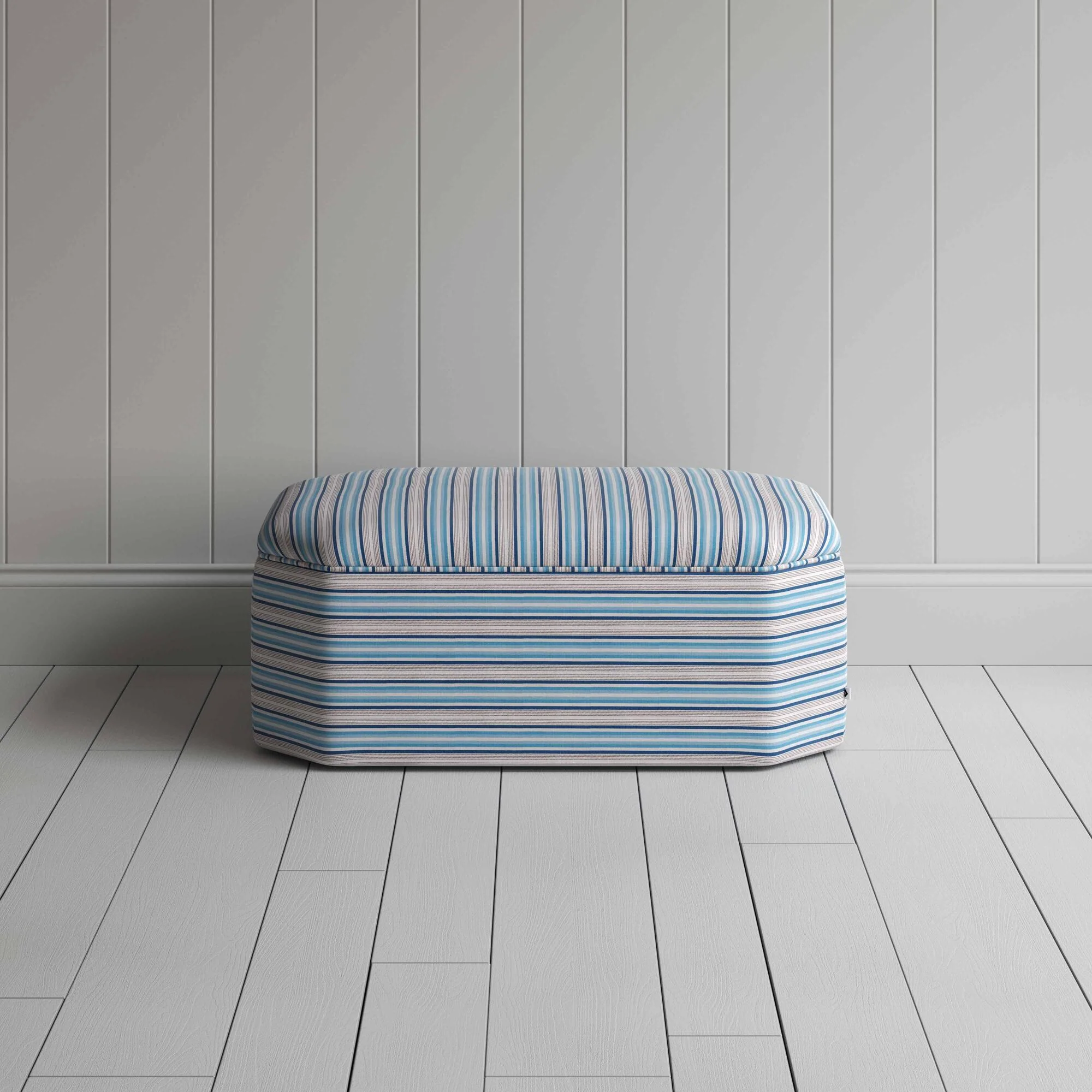 Hither Hexagonal Ottoman in Slow Lane Cotton Linen, Blue - Image 2