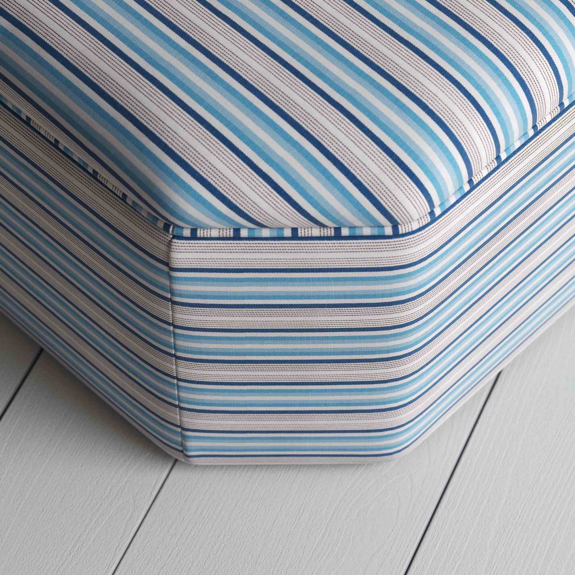 Hither Hexagonal Ottoman in Slow Lane Cotton Linen, Blue - Image 4