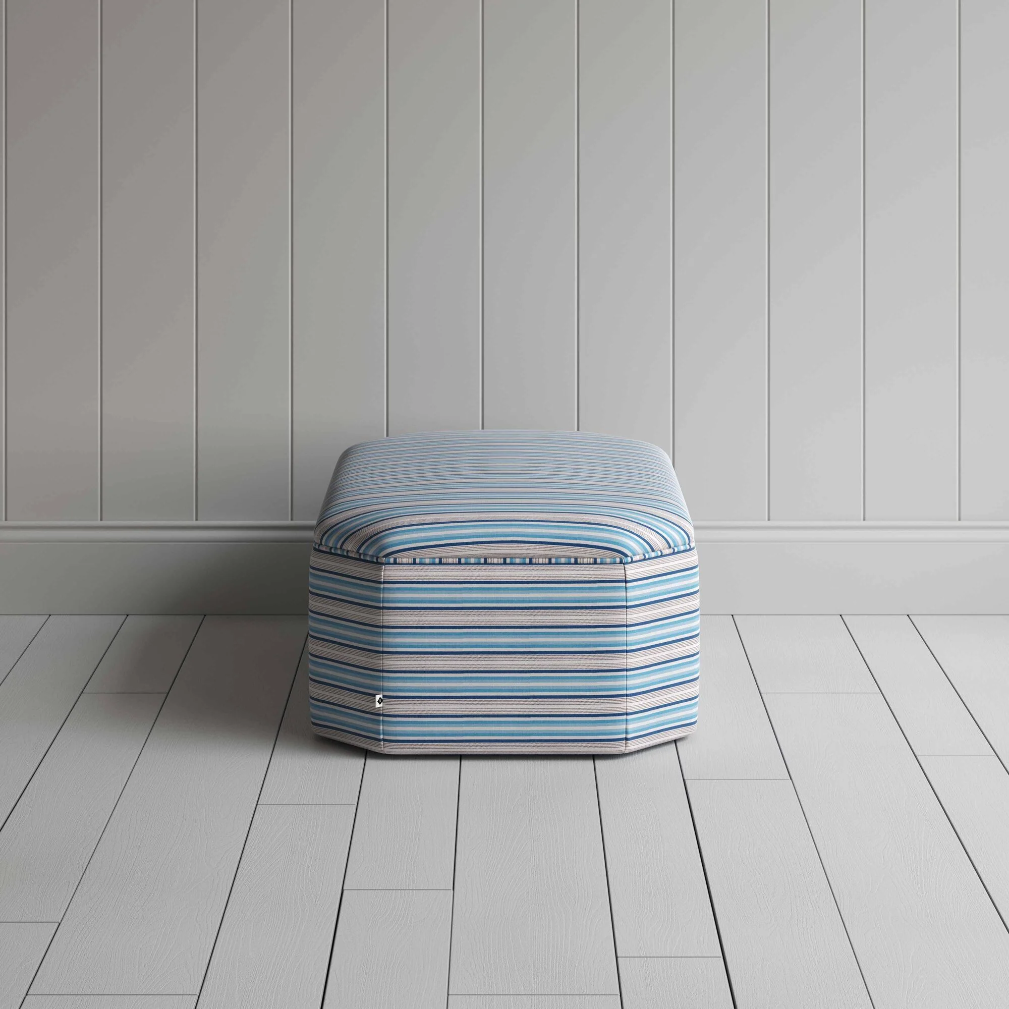 Hither Hexagonal Ottoman in Slow Lane Cotton Linen, Blue - Image 5