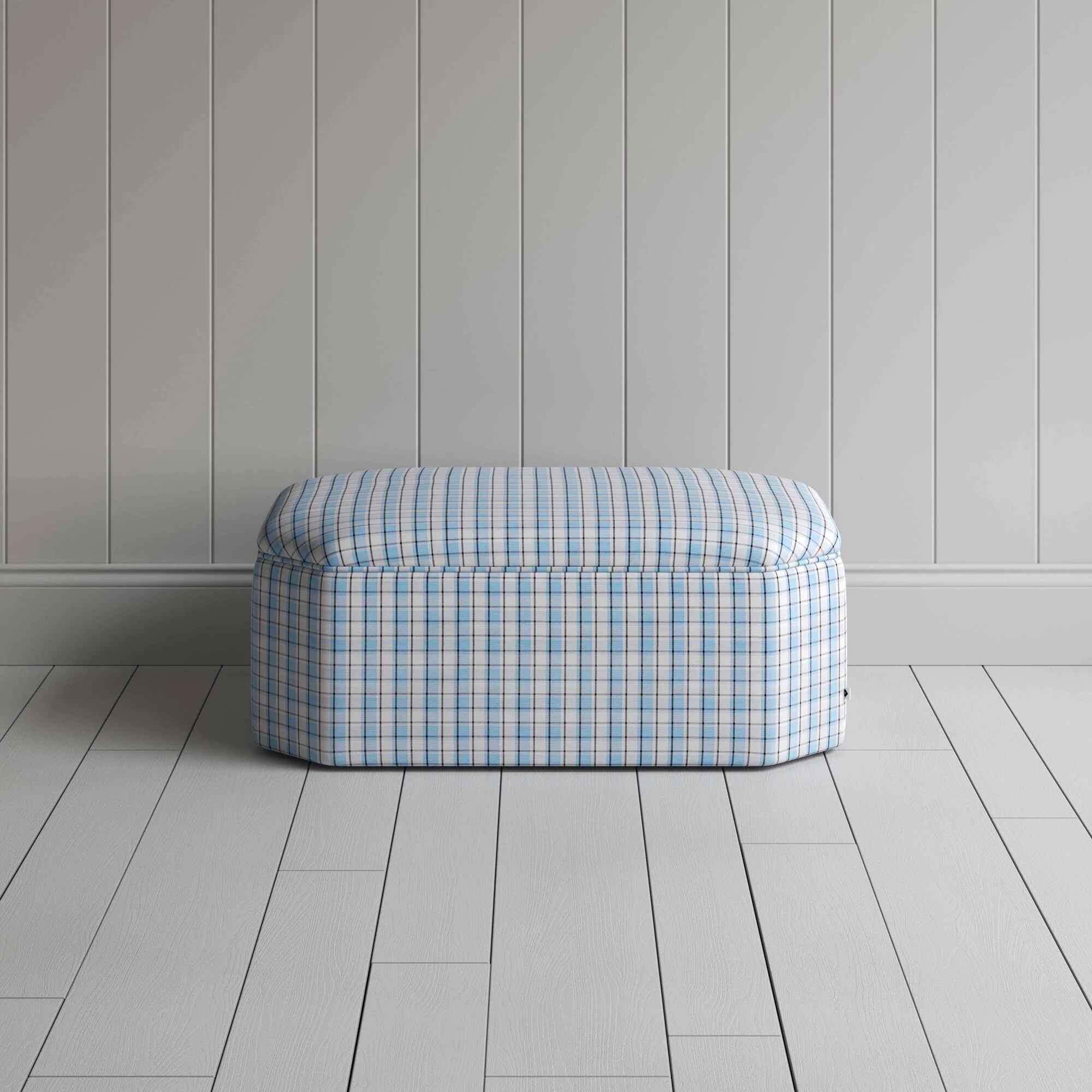 Hither Hexagonal Ottoman in Square Deal Cotton, Blue Brown - Image 2