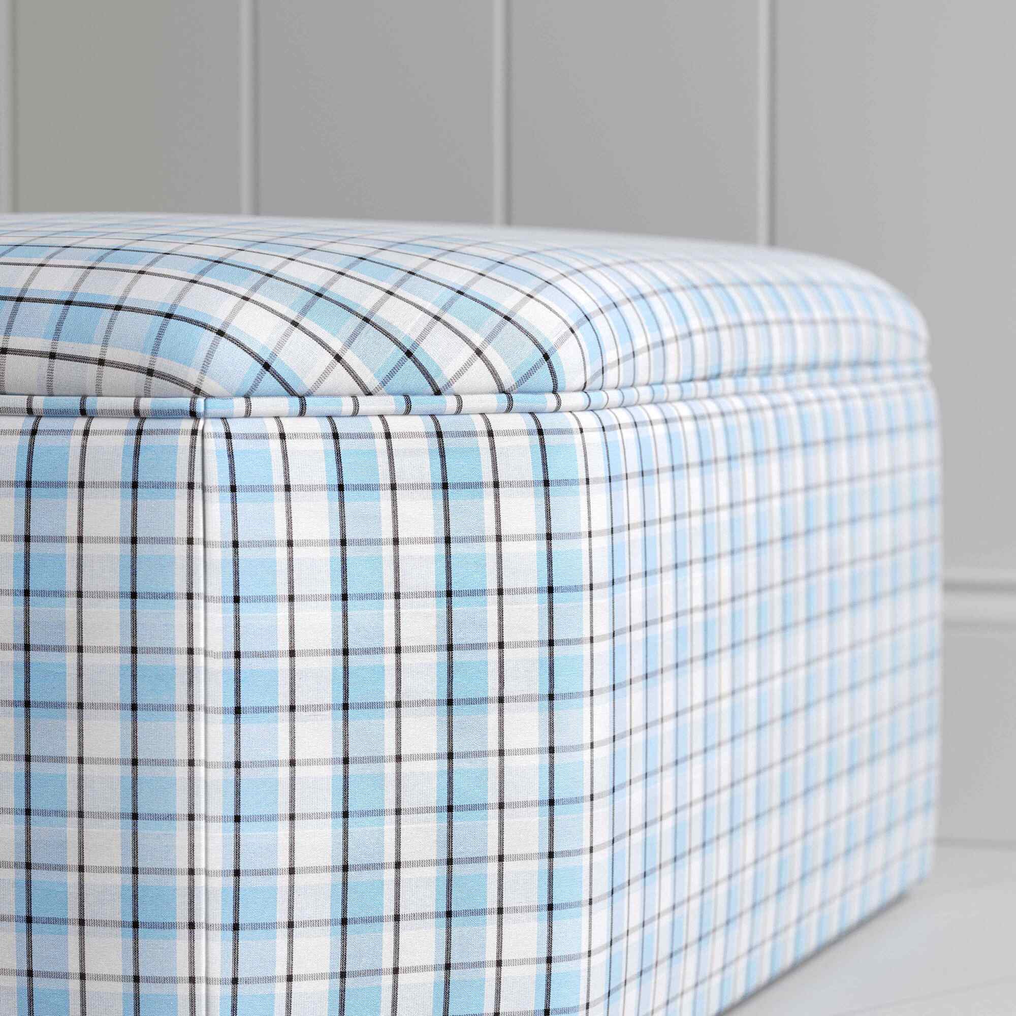 Hither Hexagonal Ottoman in Square Deal Cotton, Blue Brown - Image 3