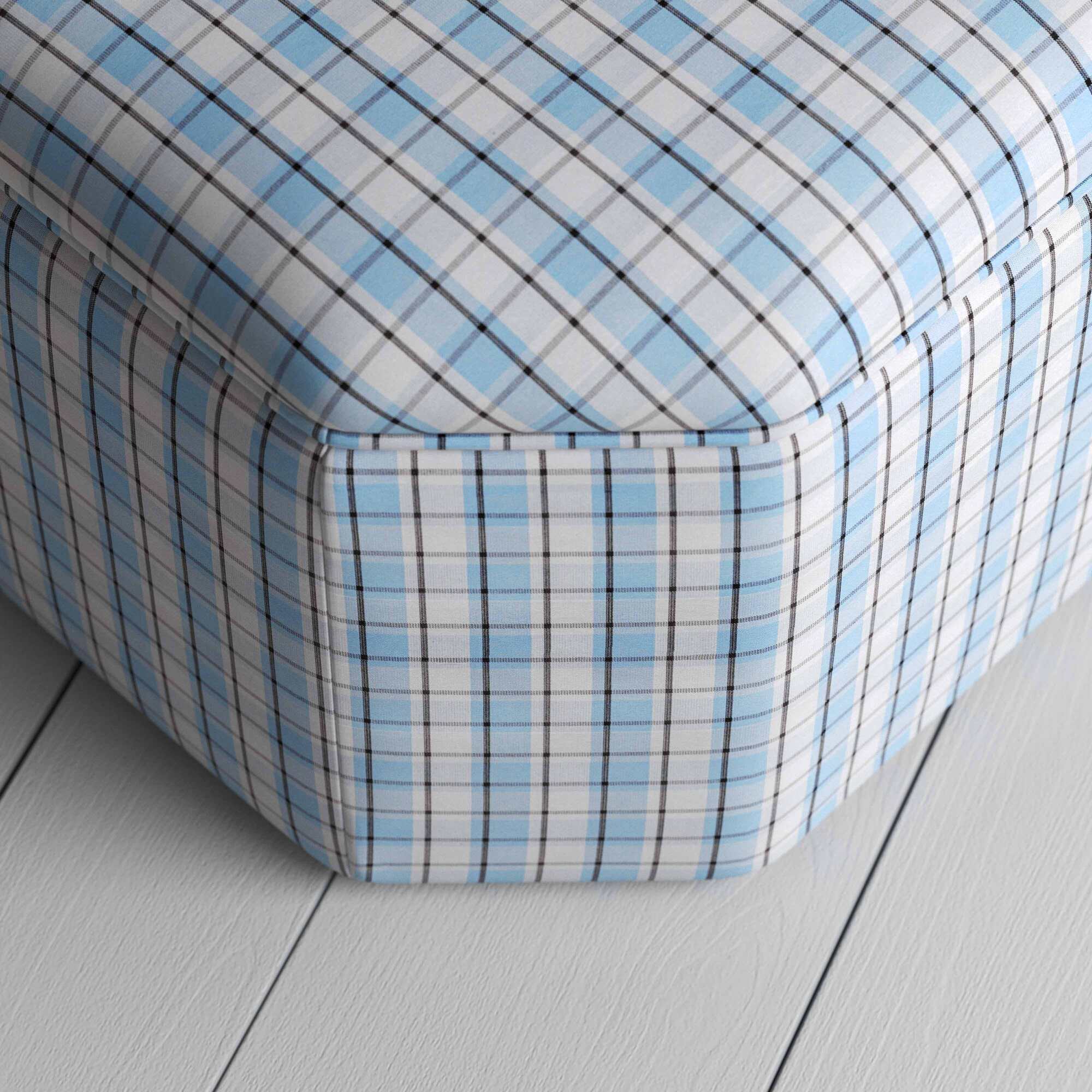 Hither Hexagonal Ottoman in Square Deal Cotton, Blue Brown - Image 4