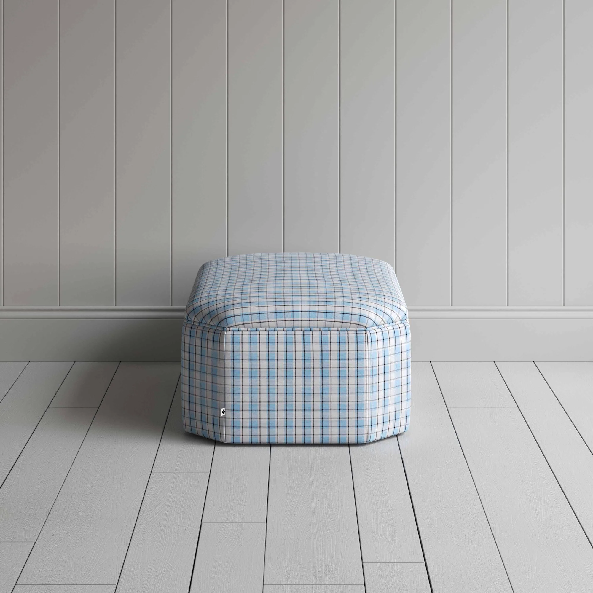 Hither Hexagonal Ottoman in Square Deal Cotton, Blue Brown - Image 5