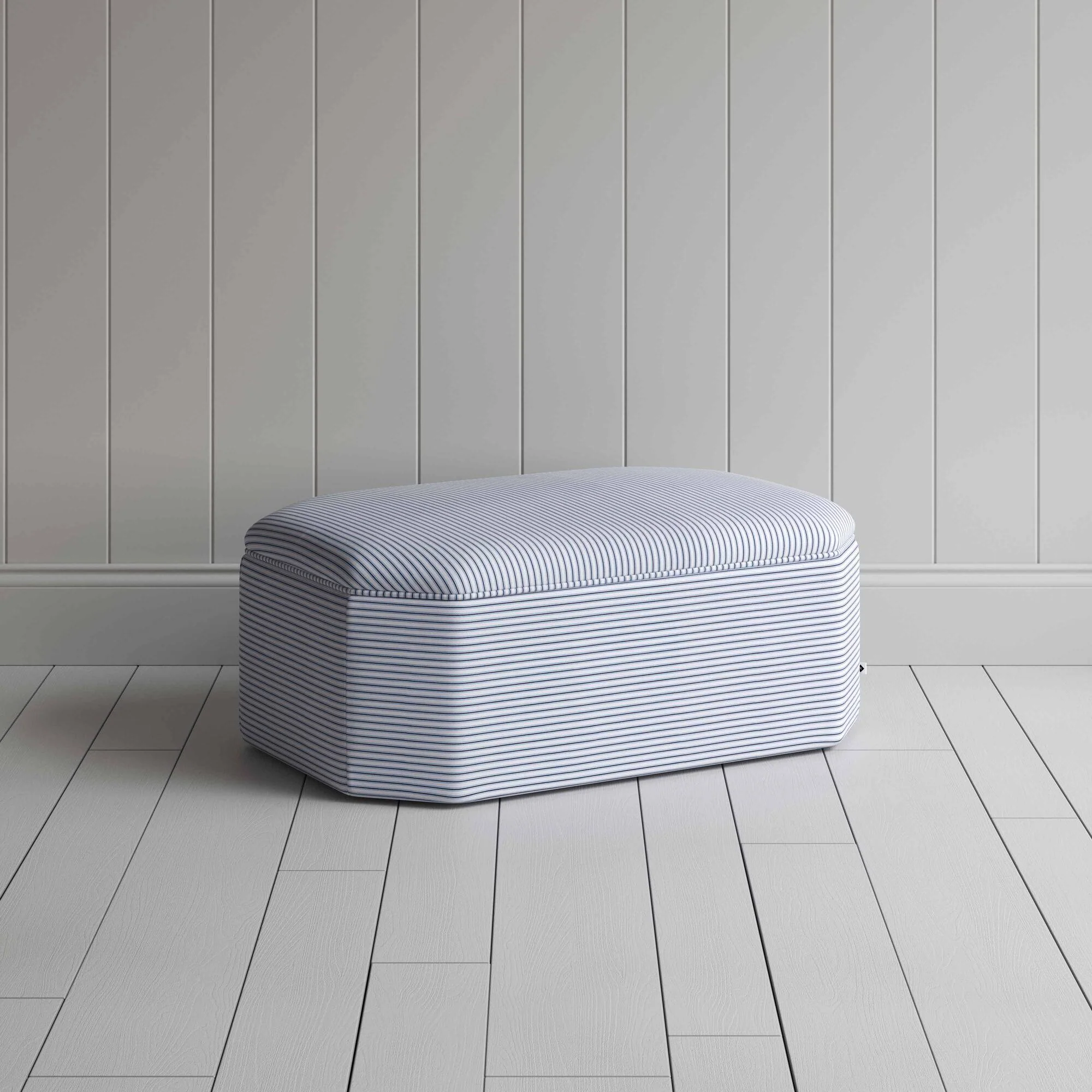 Hither Hexagonal Ottoman in Ticking Cotton, Aqua Brown