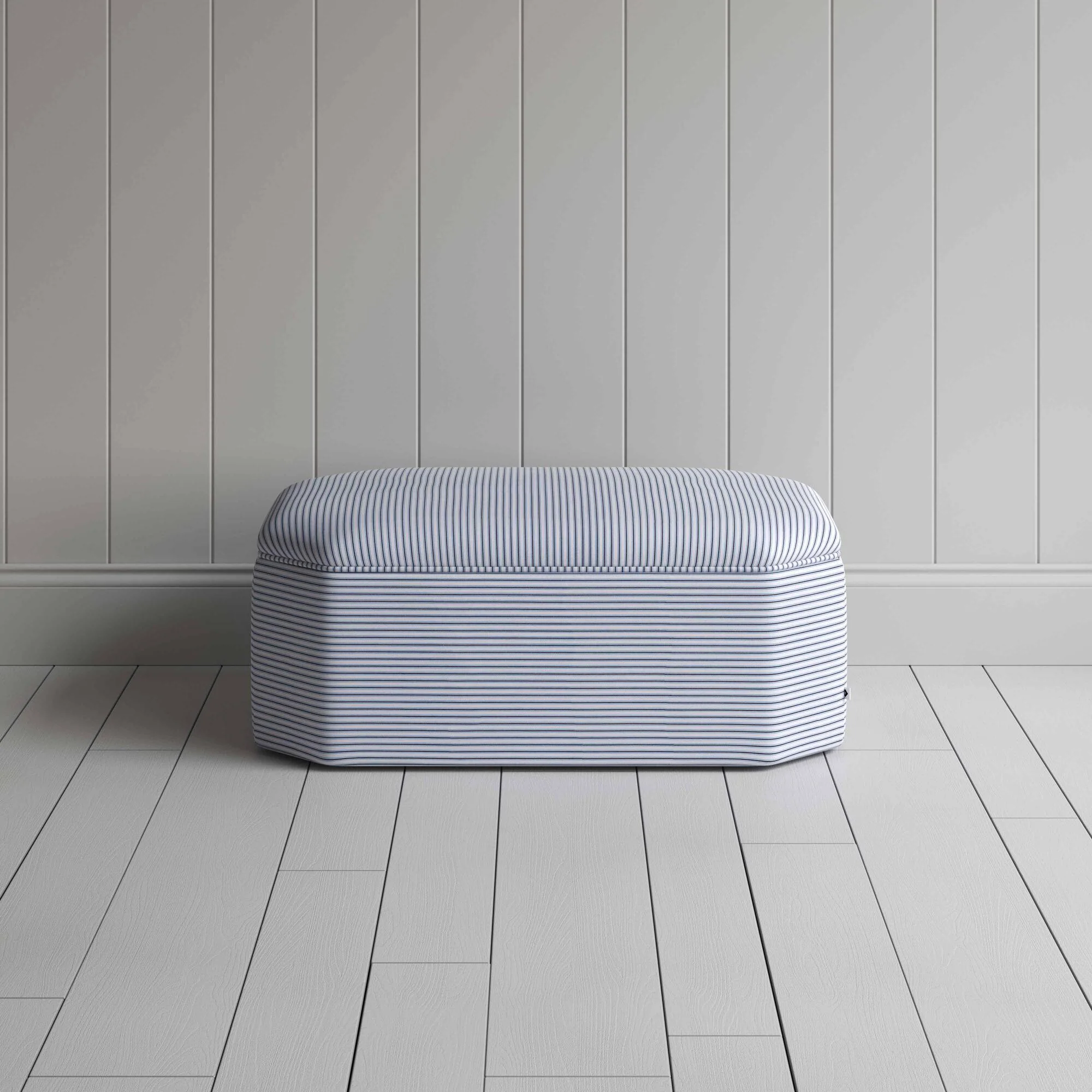 Hither Hexagonal Ottoman in Ticking Cotton, Aqua Brown - Image 2