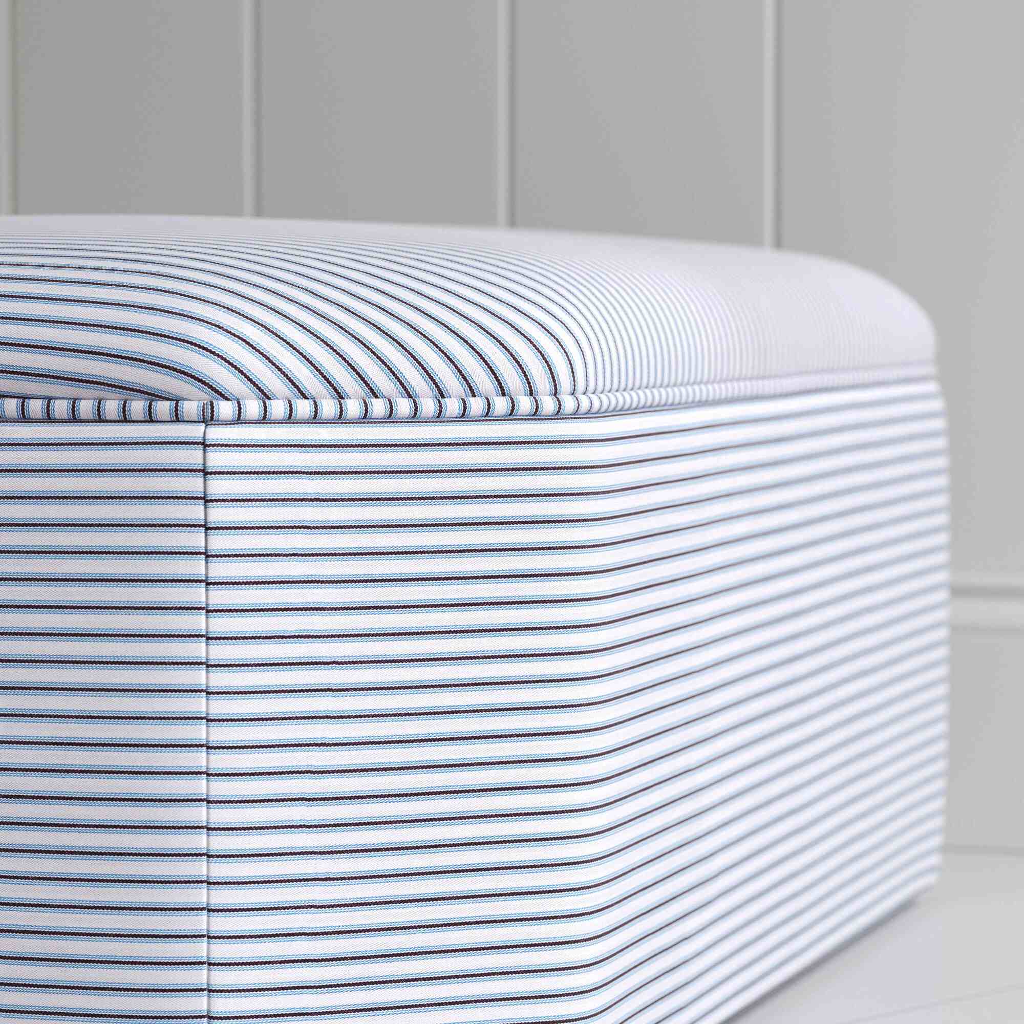 Hither Hexagonal Ottoman in Ticking Cotton, Aqua Brown - Image 3