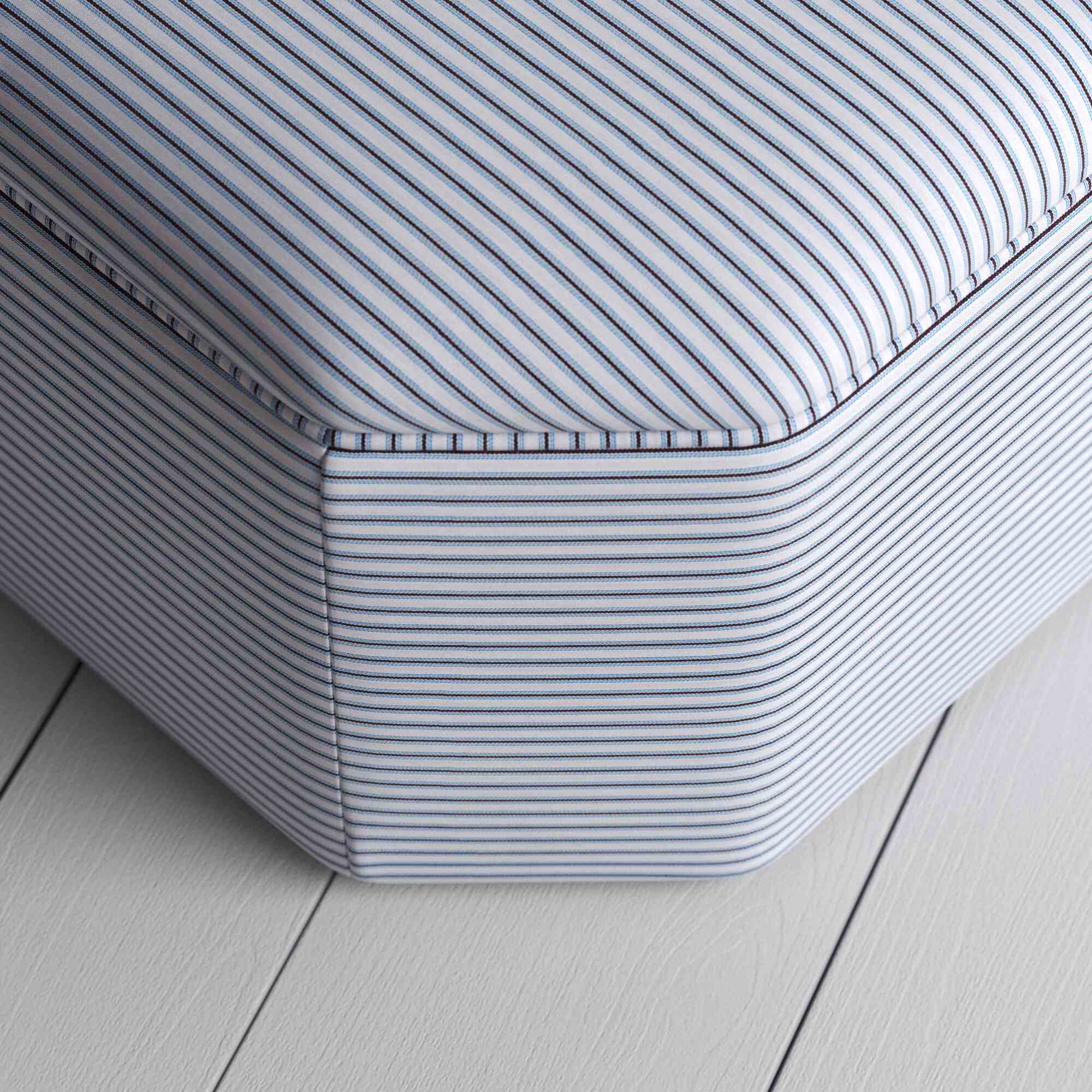 Hither Hexagonal Ottoman in Ticking Cotton, Aqua Brown - Image 4