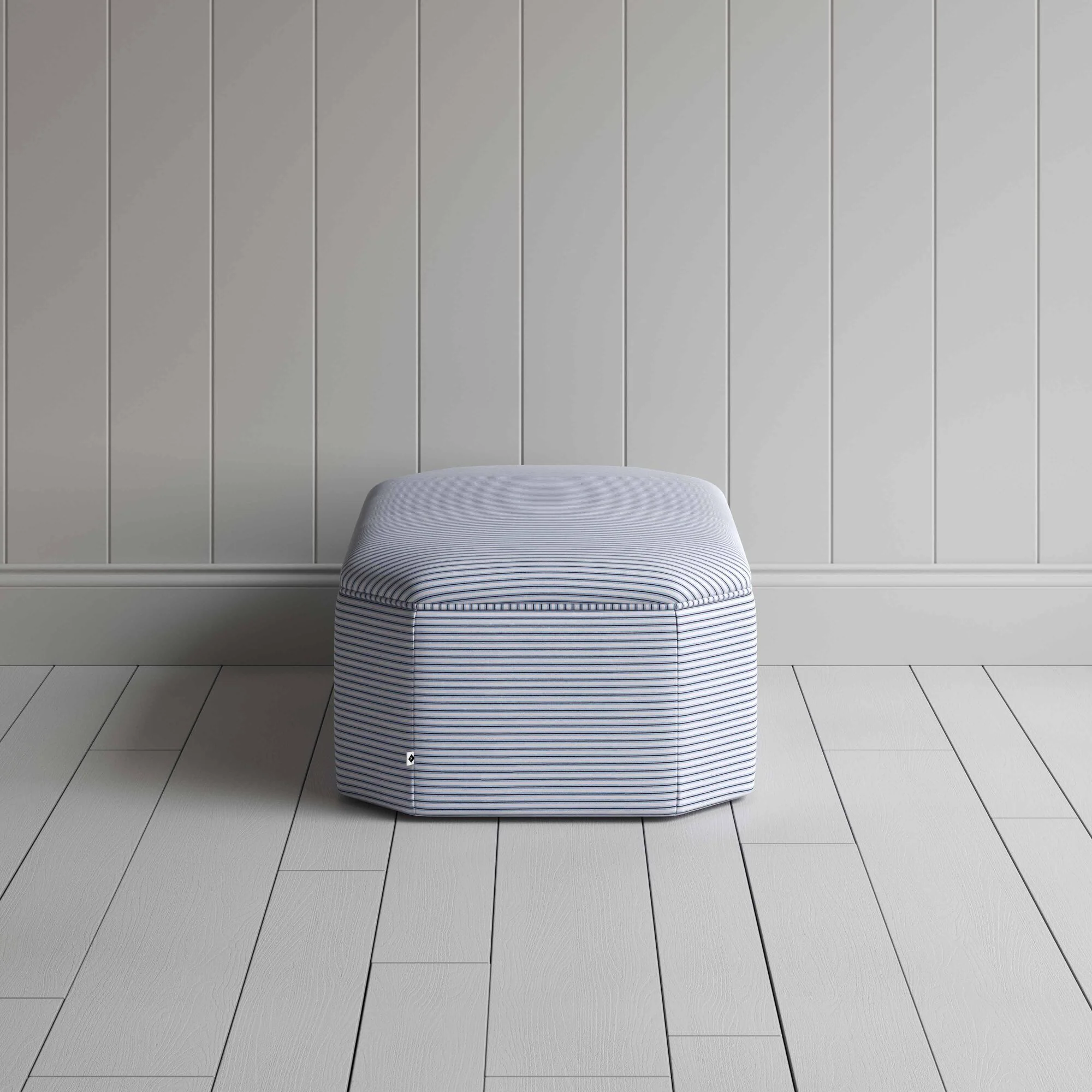 Hither Hexagonal Ottoman in Ticking Cotton, Aqua Brown - Image 5