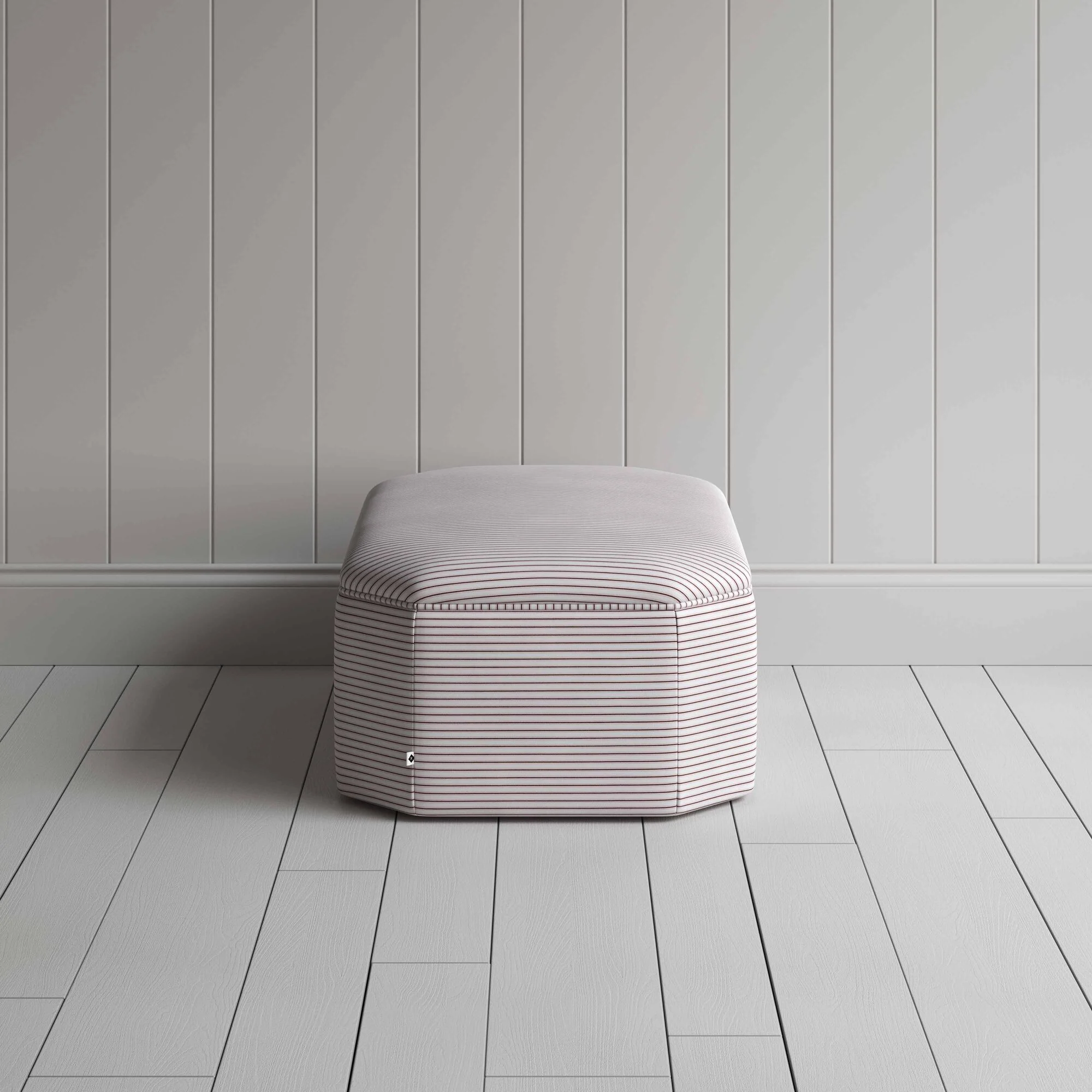 Hither Hexagonal Ottoman in Ticking Cotton, Berry - Image 5