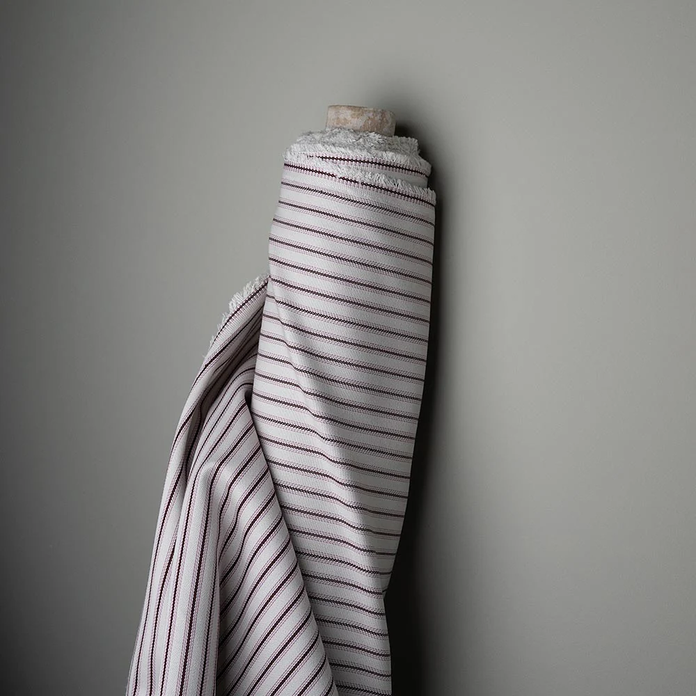 Hither Hexagonal Ottoman in Ticking Cotton, Berry - Image 7