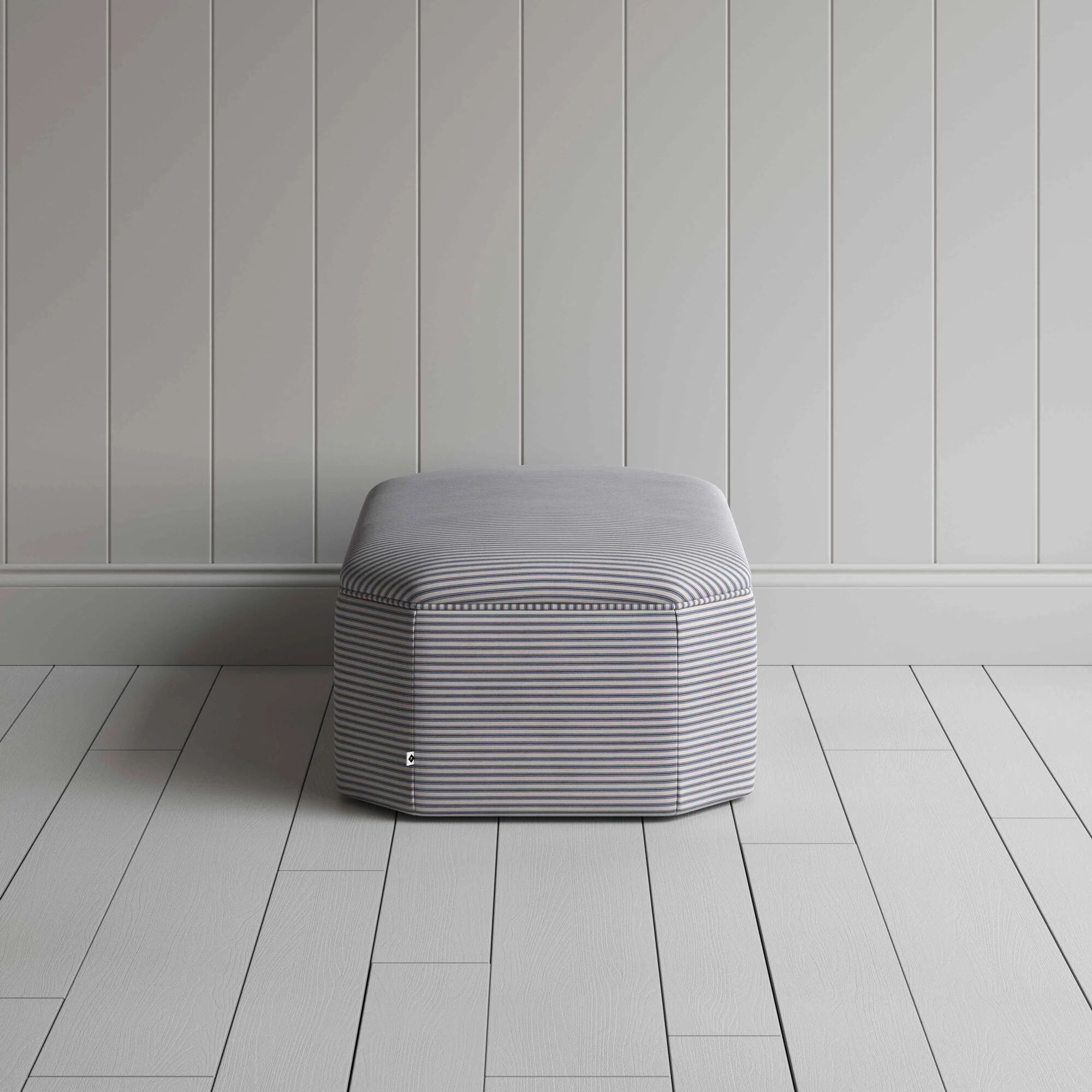 Hither Hexagonal Ottoman in Ticking Cotton, Blue Brown - Image 5