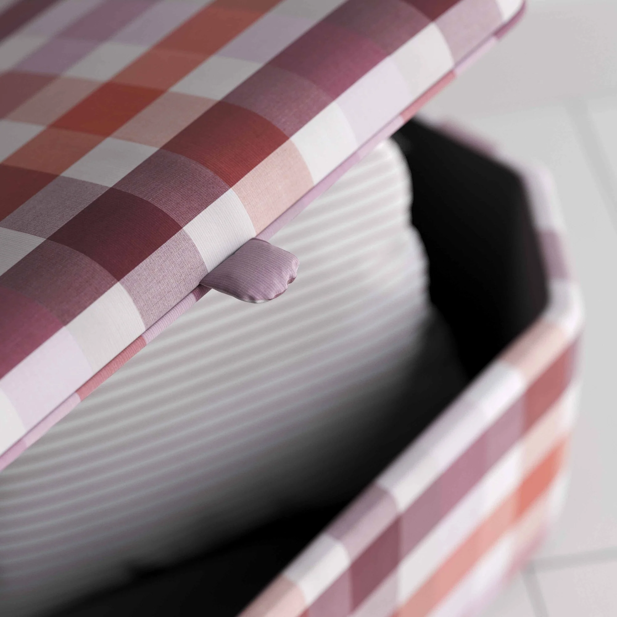 Hither Hexagonal Storage Ottoman in Checkmate Cotton, Berry - Image 4