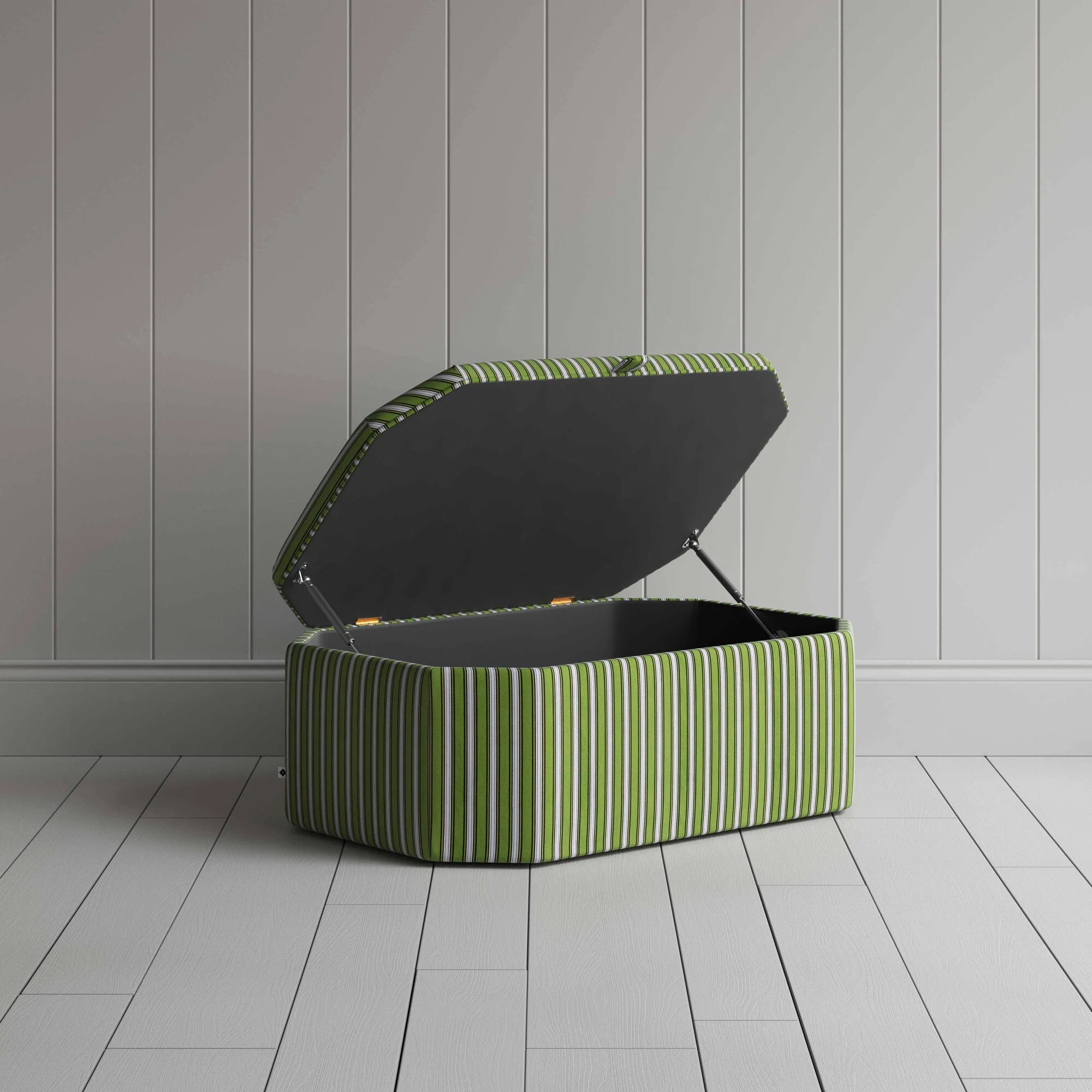 Hither Hexagonal Storage Ottoman in Colonnade Cotton, Green and Wine - Image 3