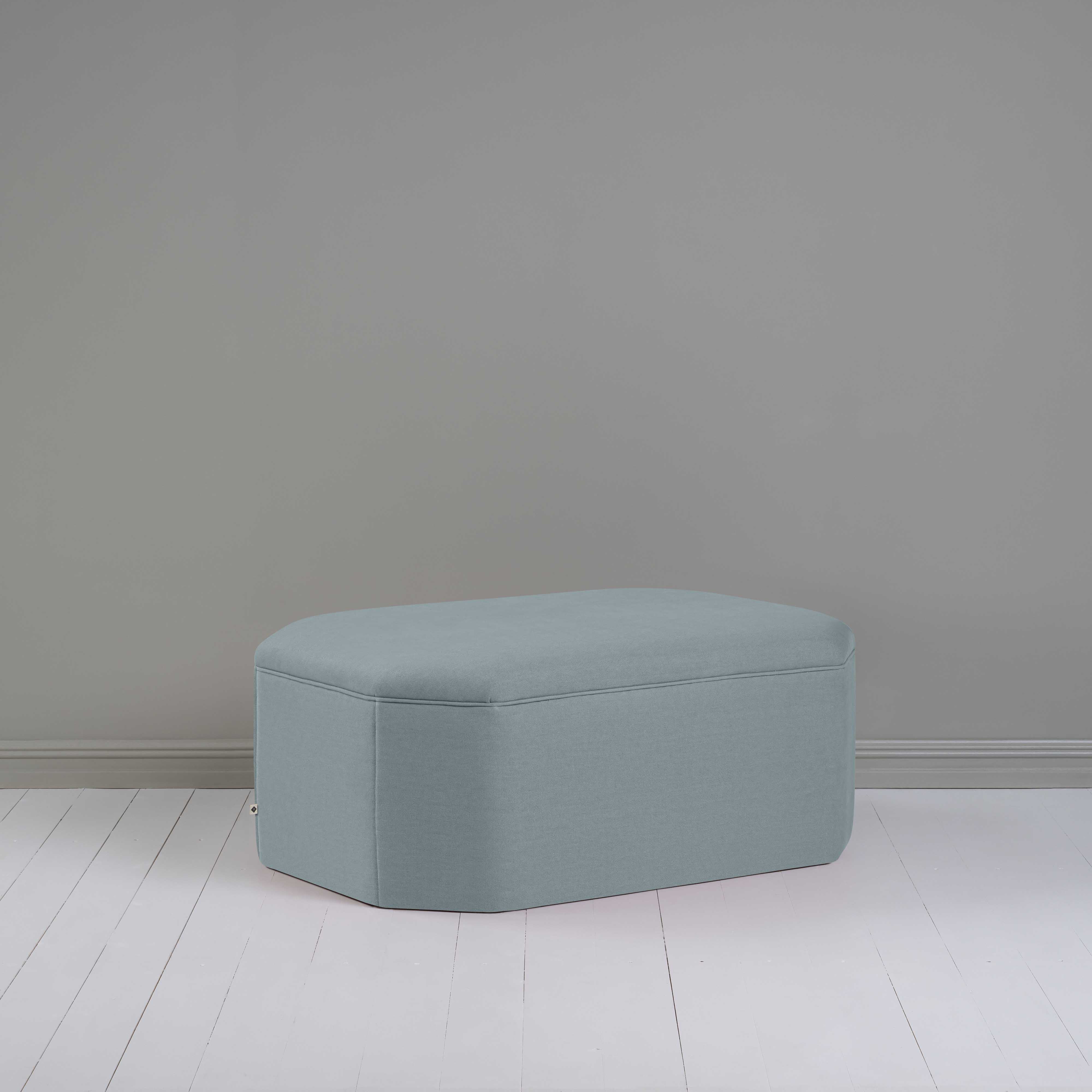 Hither Hexagonal Storage Ottoman in Laidback Linen Cerulean