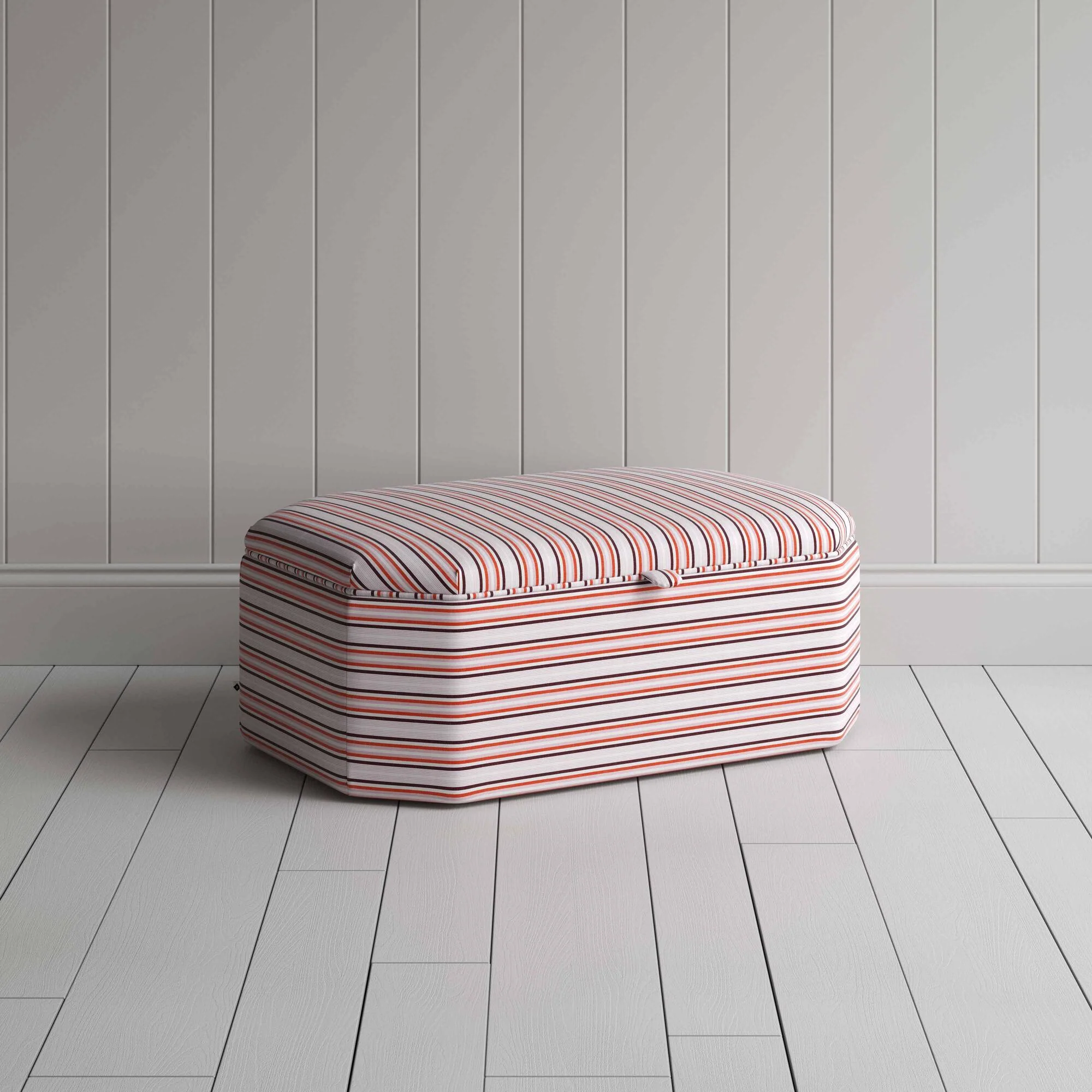 Hither Hexagonal Storage Ottoman in Slow Lane Cotton Linen, Berry