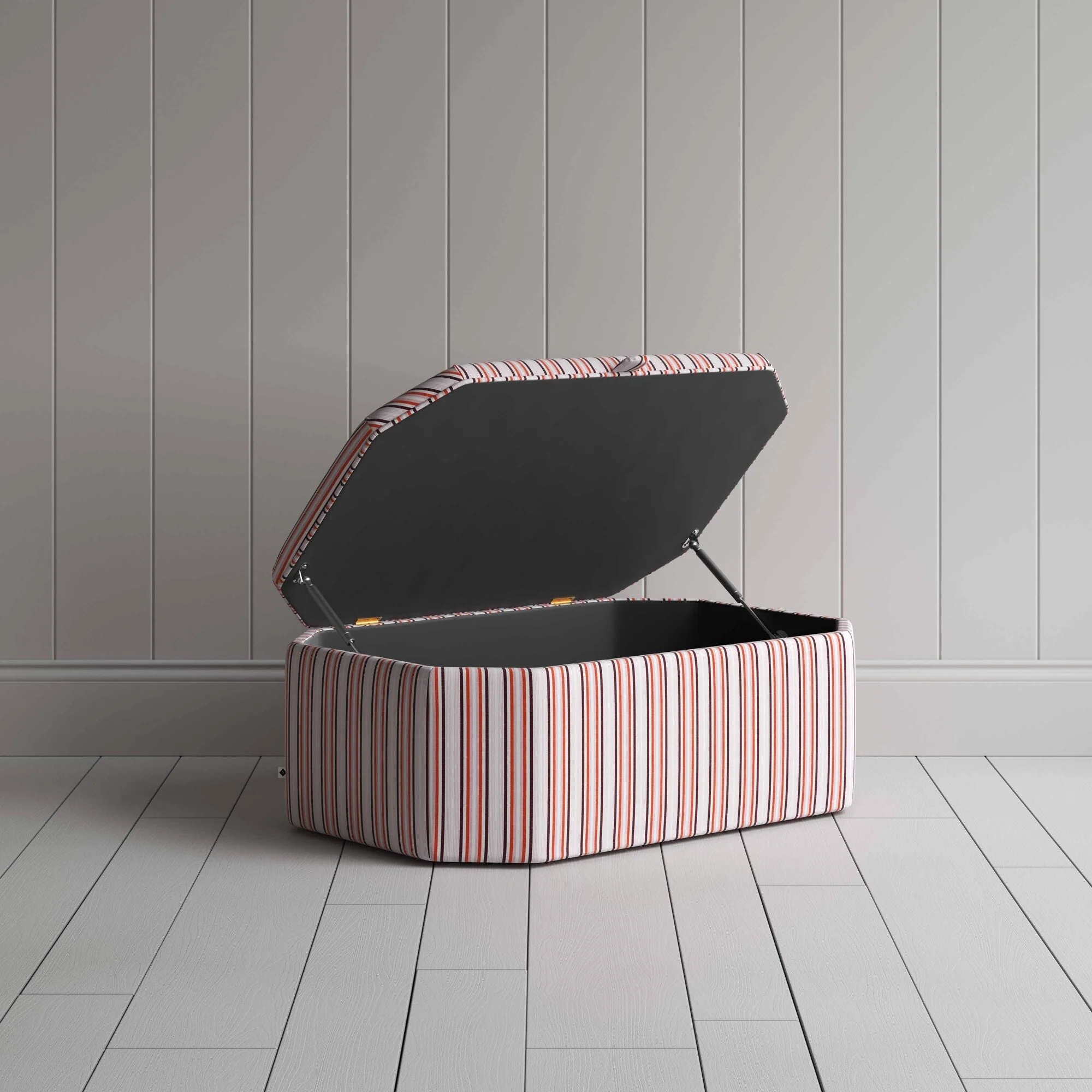 Hither Hexagonal Storage Ottoman in Slow Lane Cotton Linen, Berry - Image 2