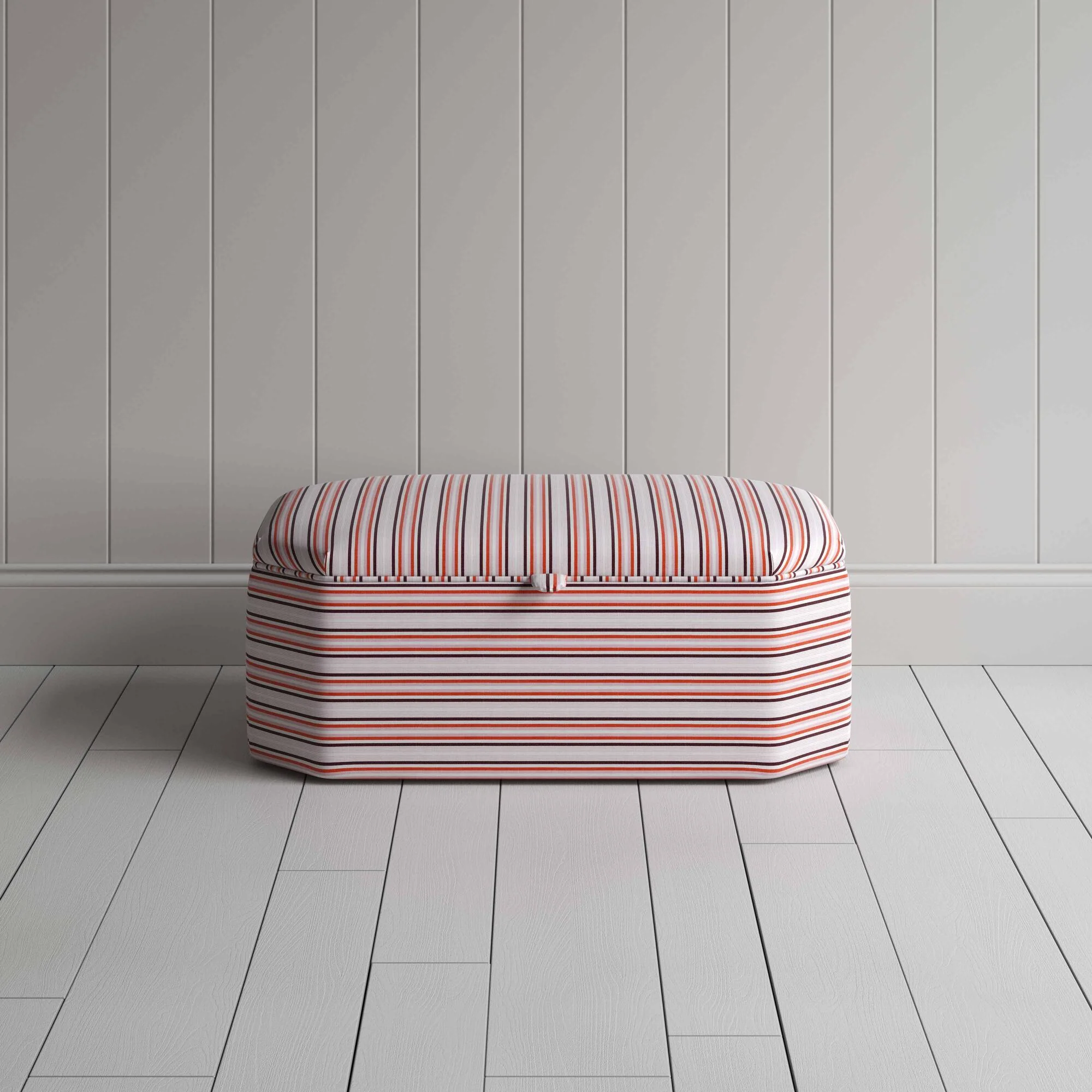 Hither Hexagonal Storage Ottoman in Slow Lane Cotton Linen, Berry - Image 3