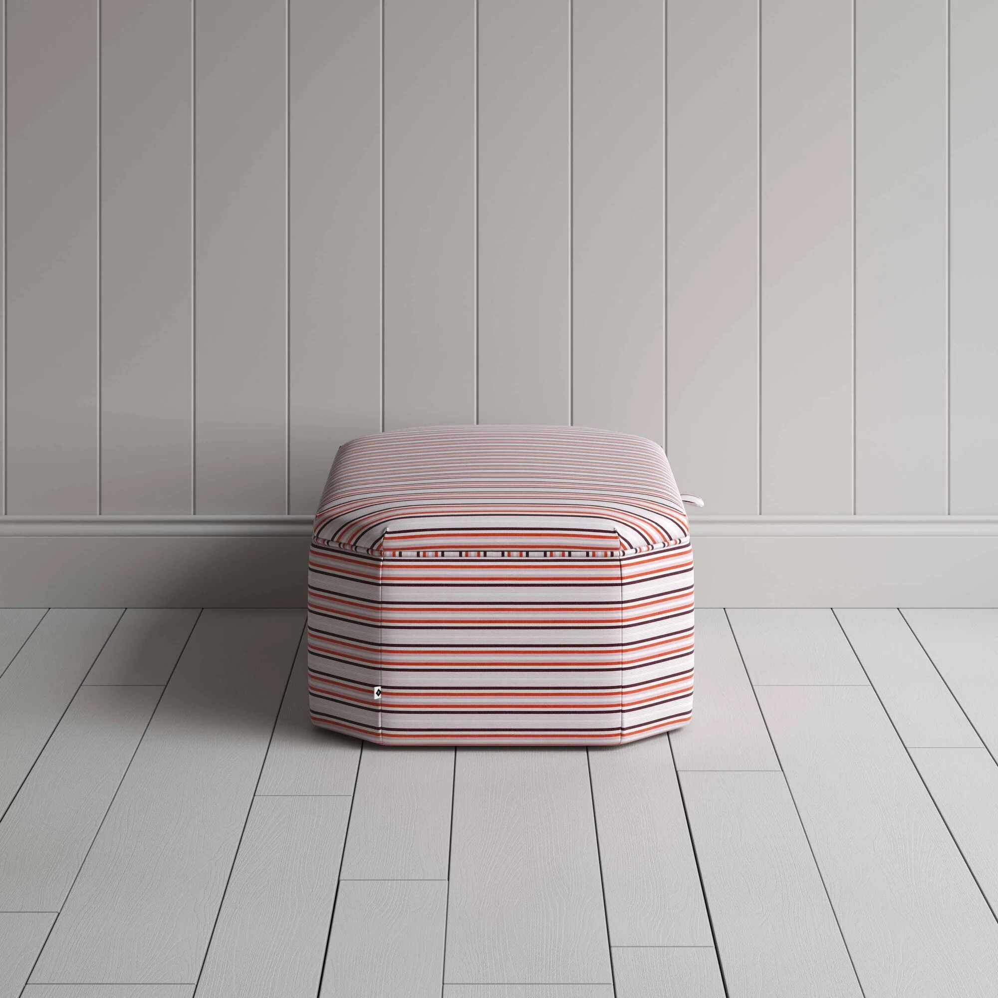 Hither Hexagonal Storage Ottoman in Slow Lane Cotton Linen, Berry - Image 5
