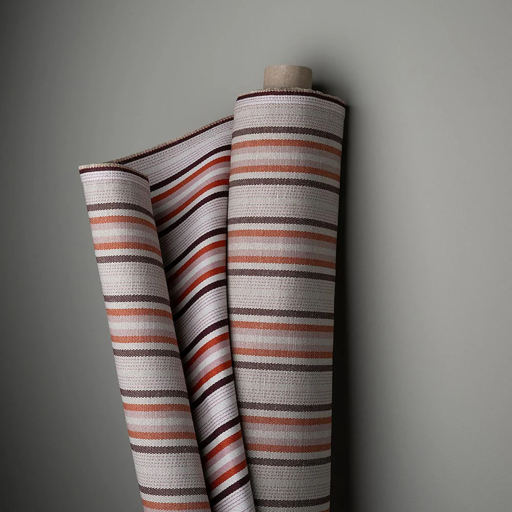 Hither Hexagonal Storage Ottoman in Slow Lane Cotton Linen, Berry - Image 7