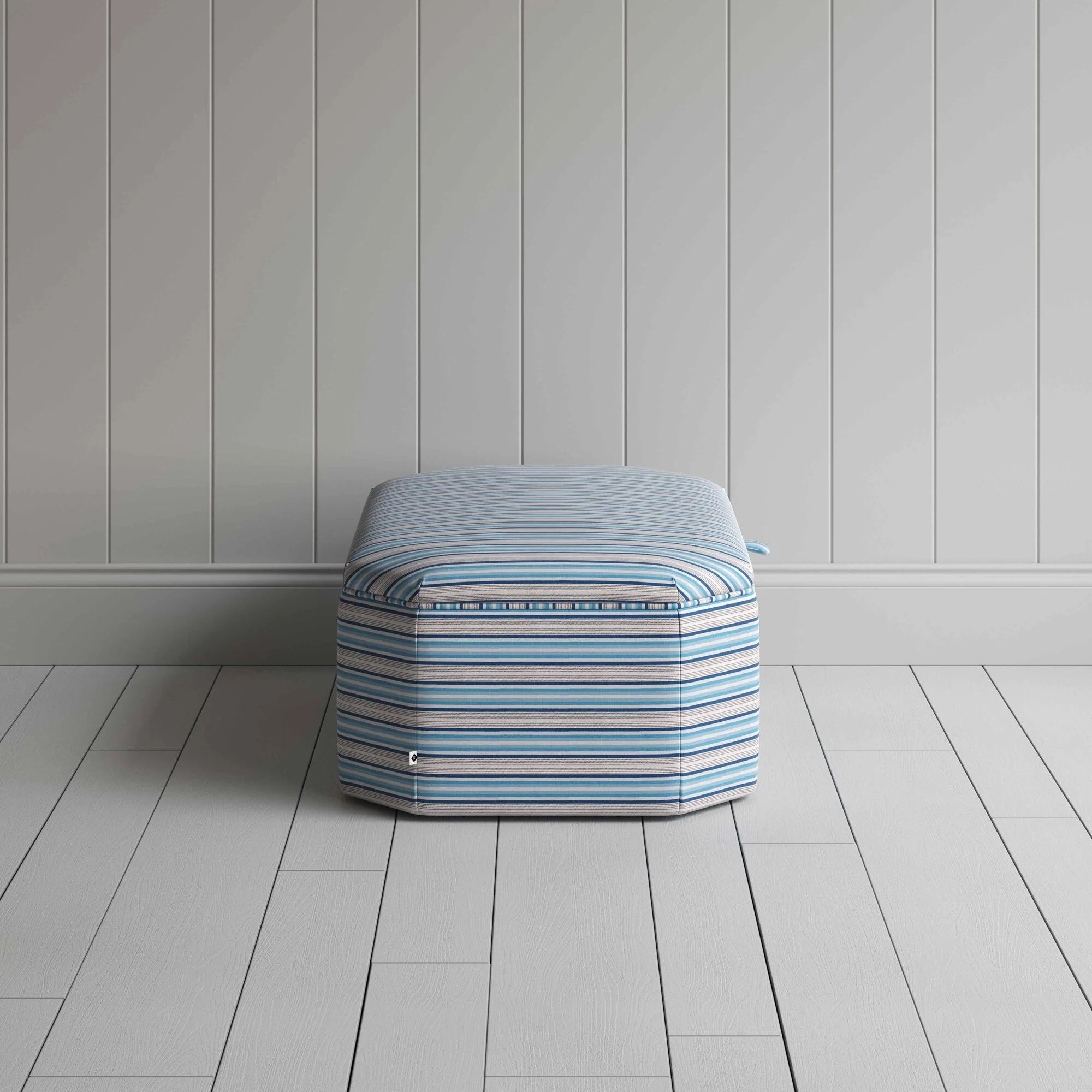 Hither Hexagonal Storage Ottoman in Slow Lane Cotton Linen, Blue - Image 5